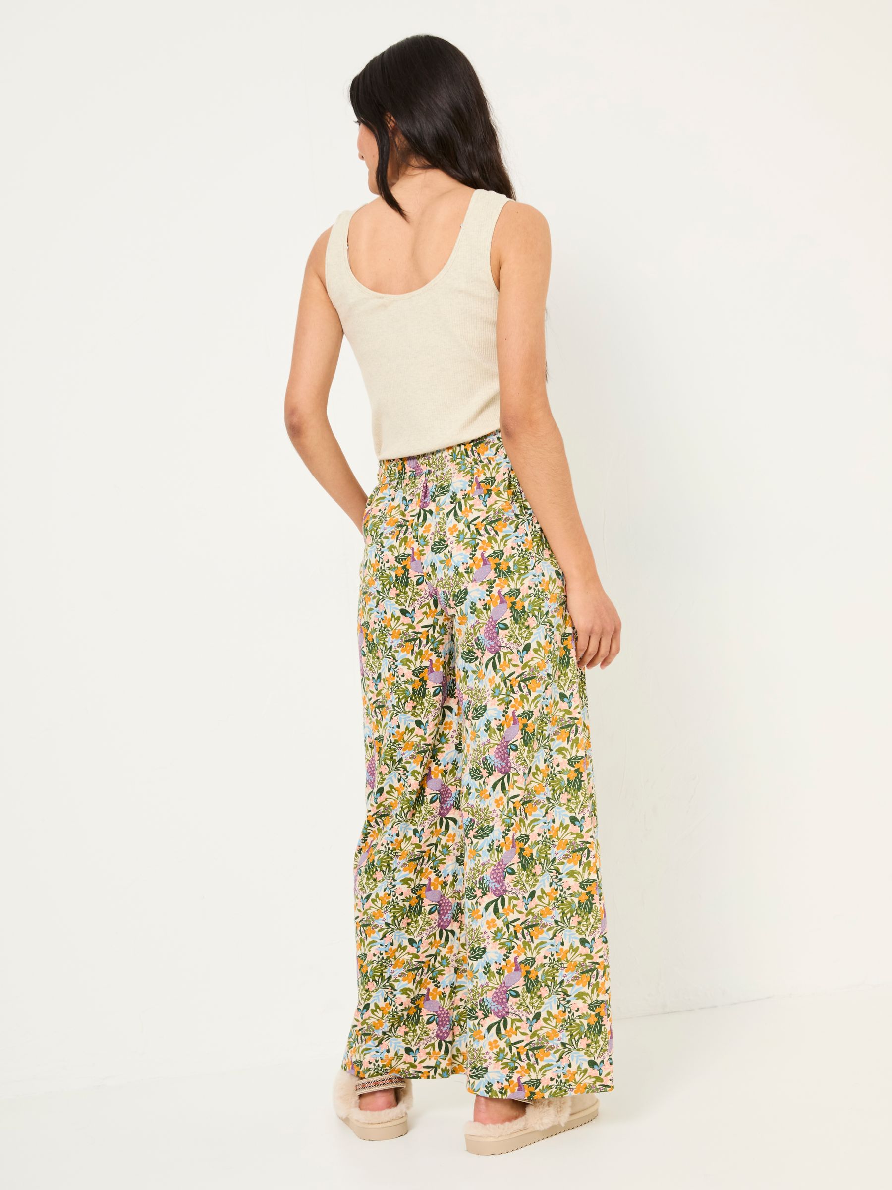 Lola Multi Peacock Linen Blend Pyjama Bottoms - Image 2 of 6