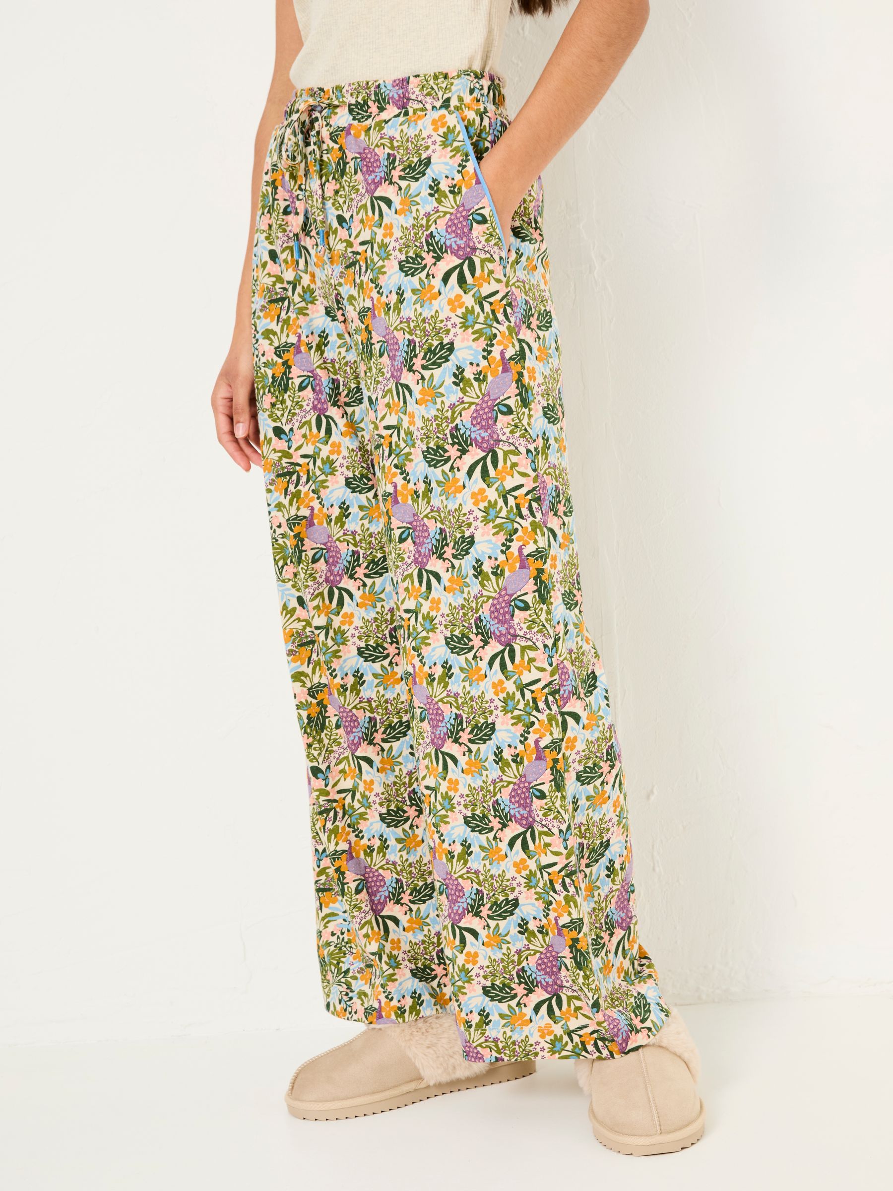 Lola Multi Peacock Linen Blend Pyjama Bottoms - Image 4 of 6