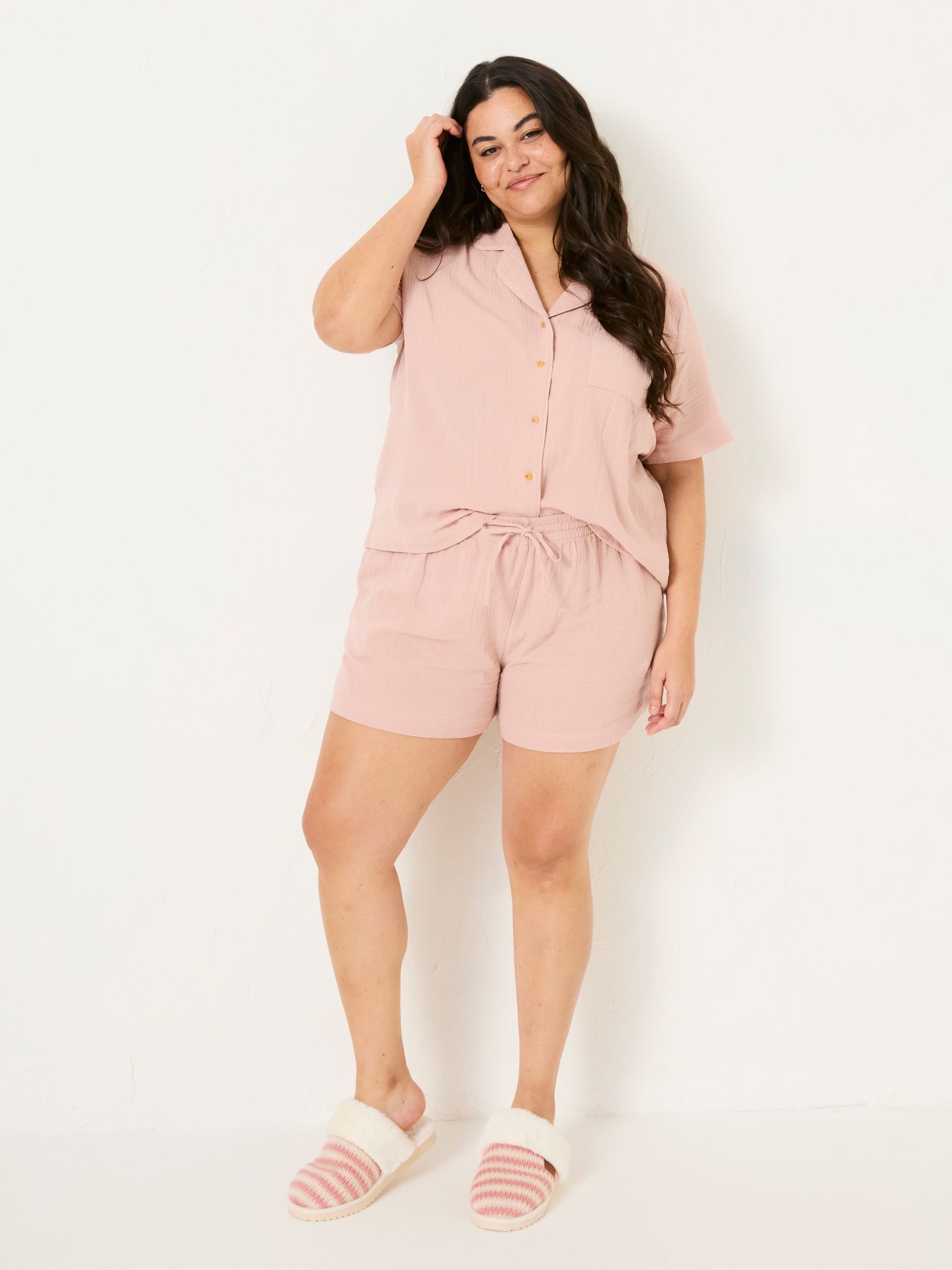 Pink Textured Pyjama Shorts Set - Image 7 of 10
