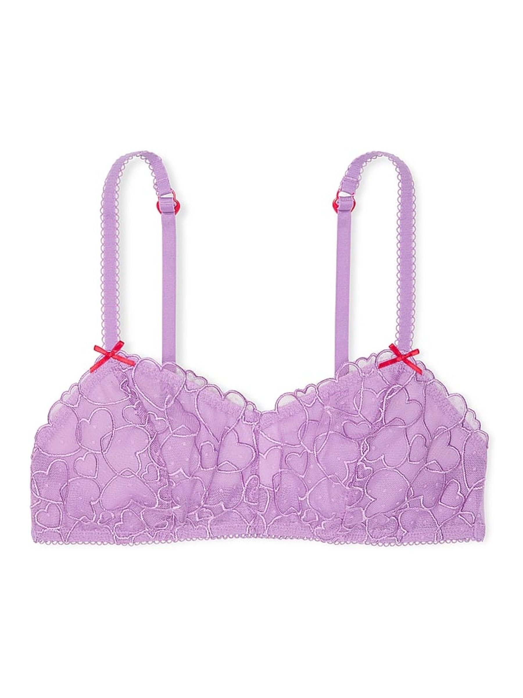 Grape Taffy Purple Bralette Heart Embroidery Unlined Bra - Image 4 of 4
