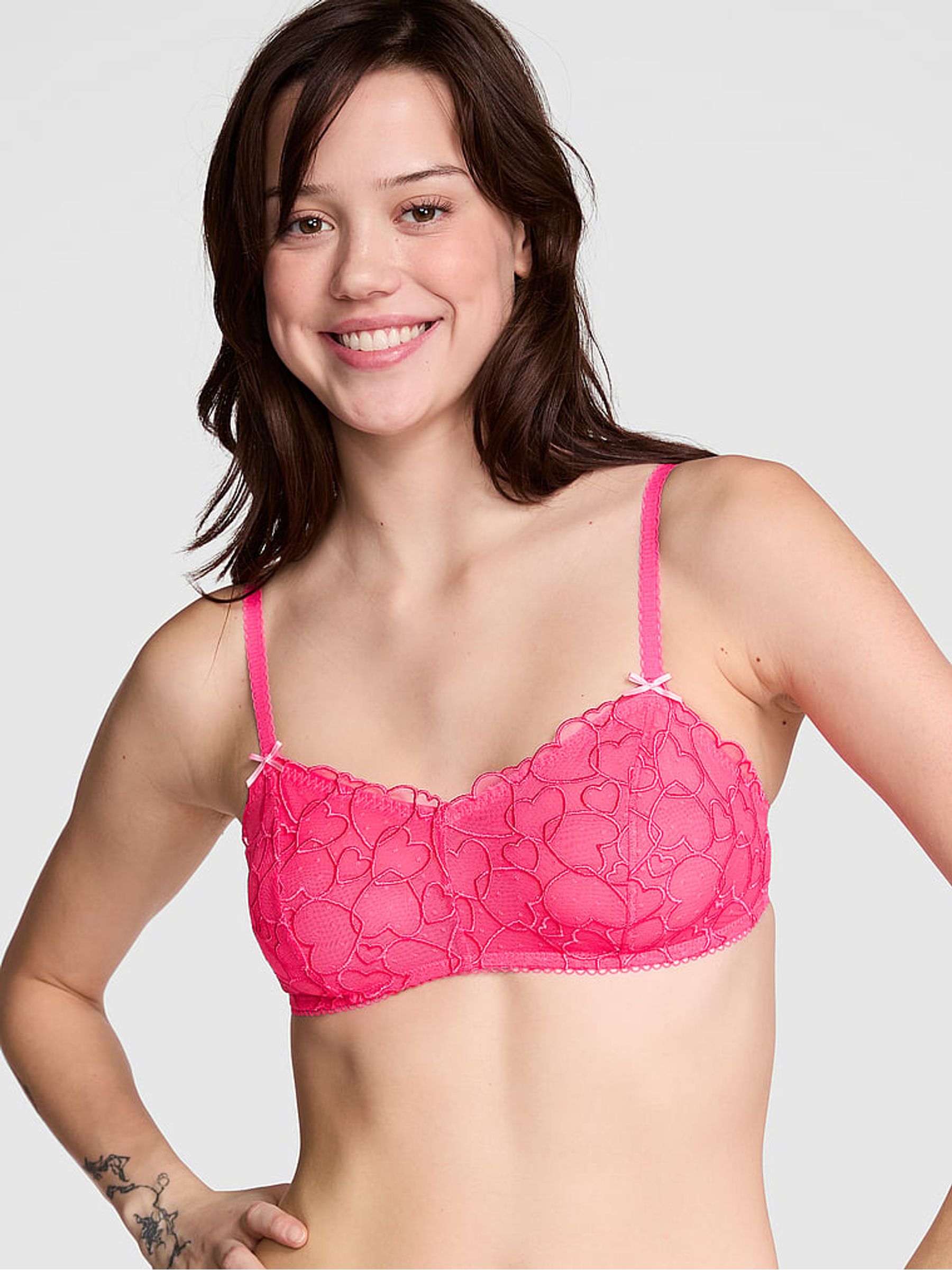 Double Bubble Pink Bralette Heart Embroidery Unlined Bra - Image 1 of 3