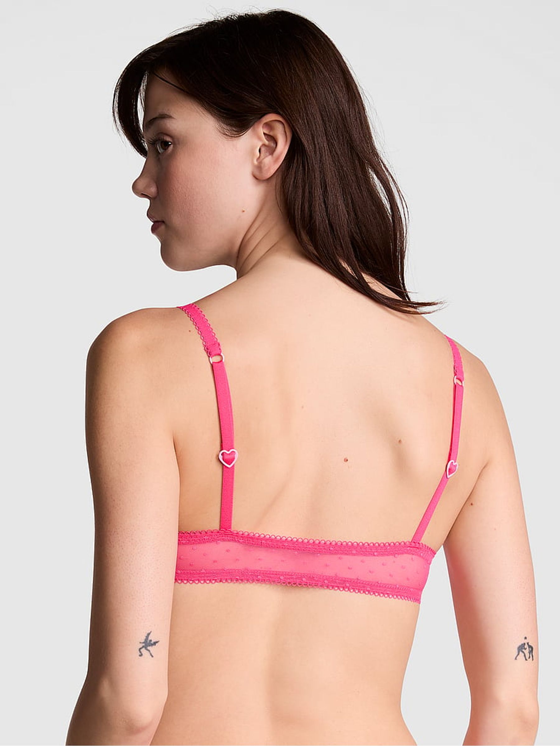 Double Bubble Pink Bralette Heart Embroidery Unlined Bra - Image 2 of 3
