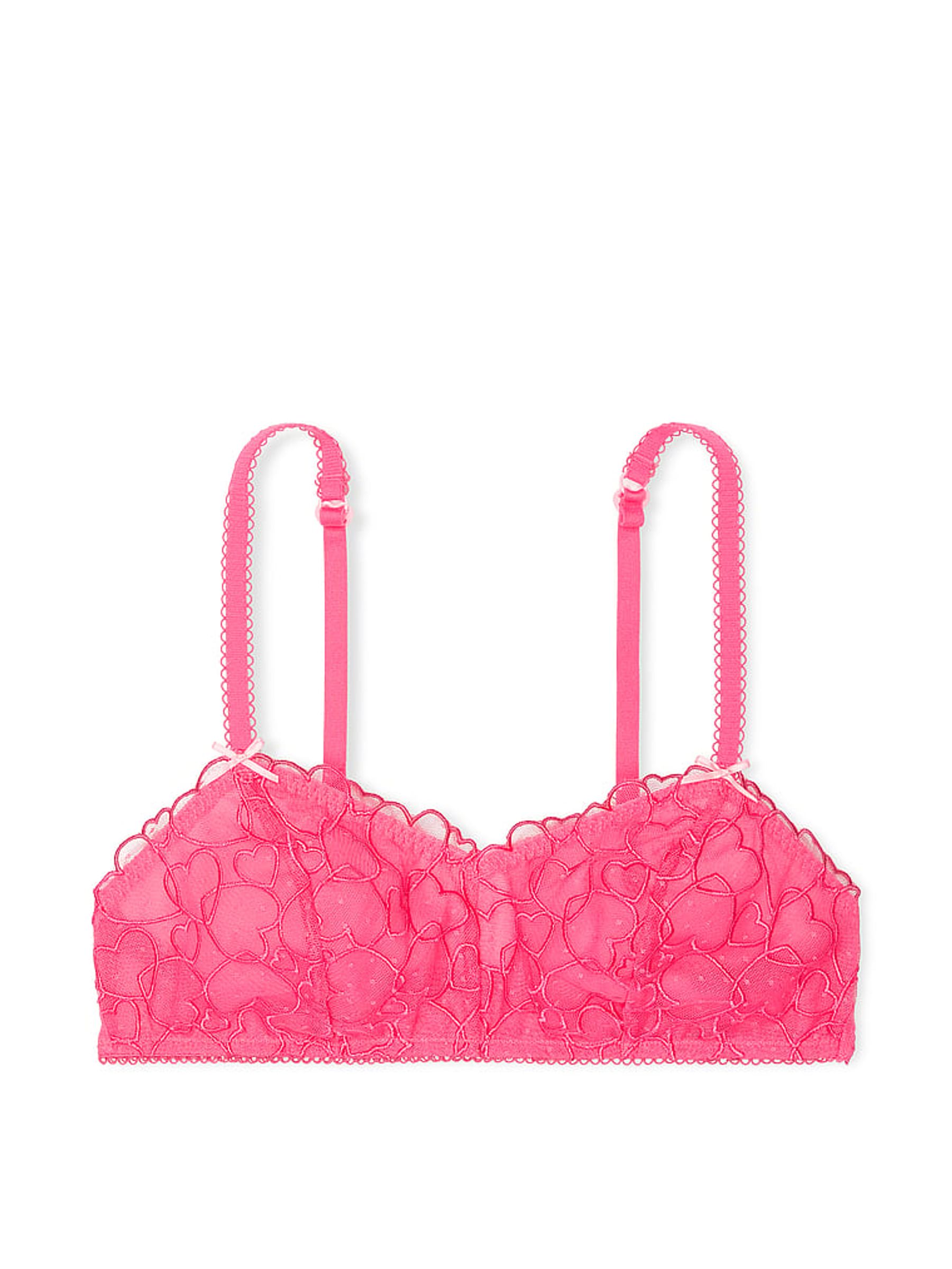 Double Bubble Pink Bralette Heart Embroidery Unlined Bra - Image 3 of 3