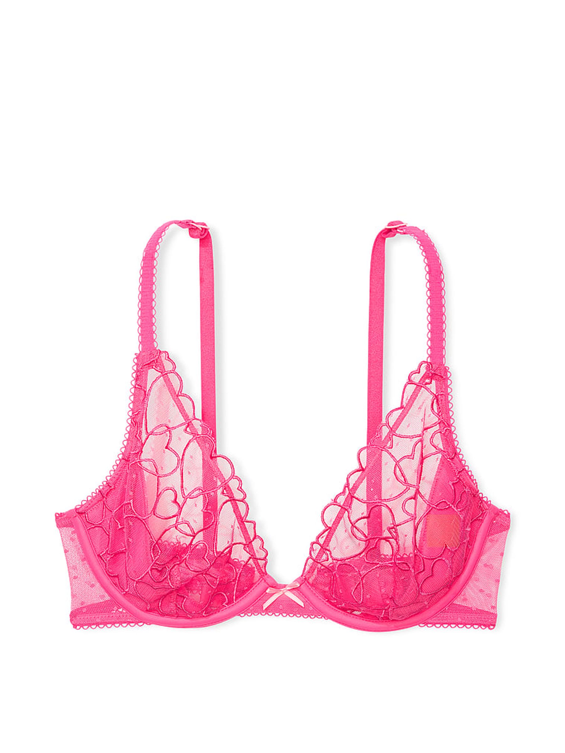 Double Bubble Pink Plunge Heart Embroidery Unlined Bra - Image 3 of 3