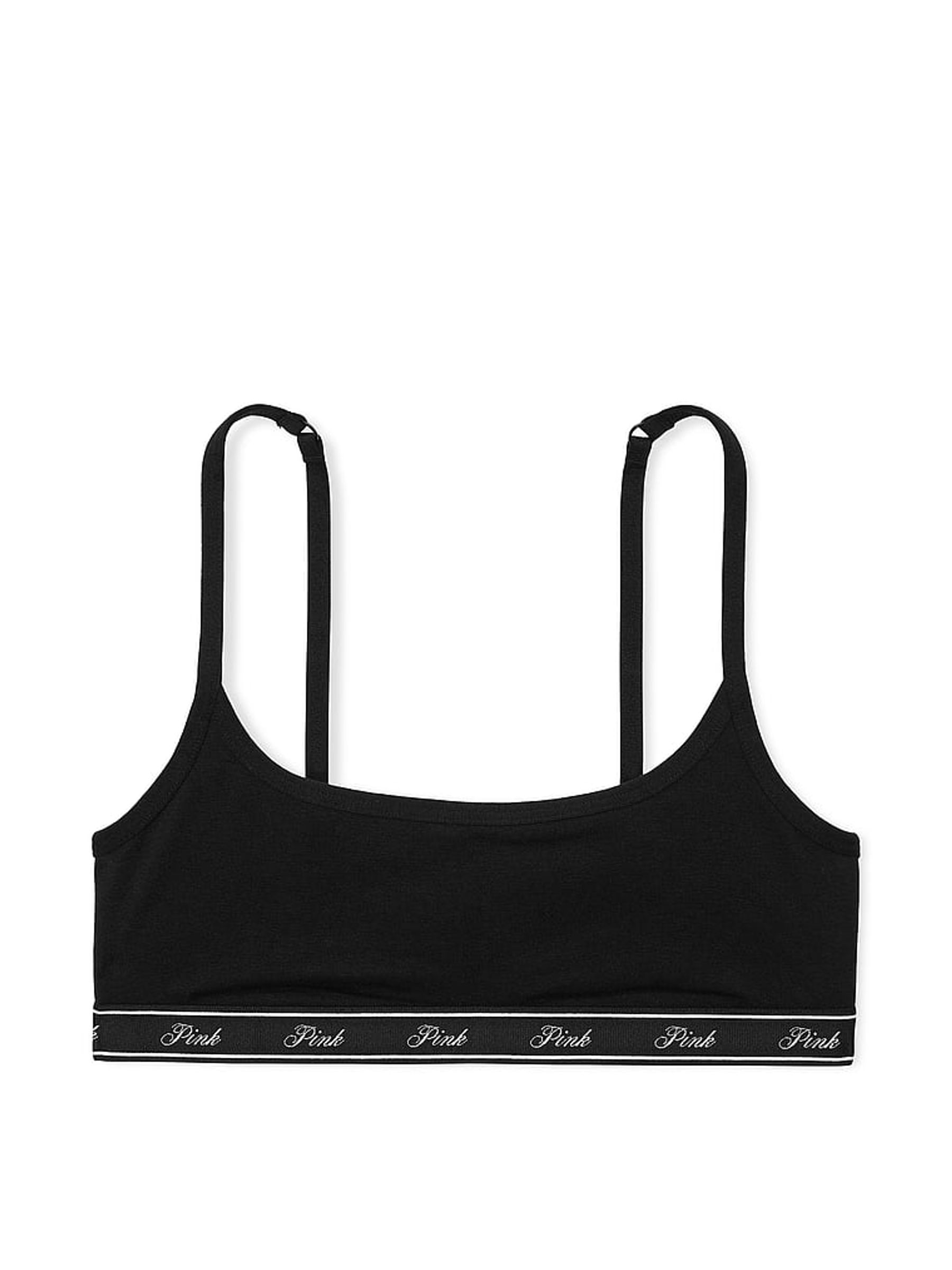 Black Cotton Logo Skinny Scoop Bralette - Image 1 of 1