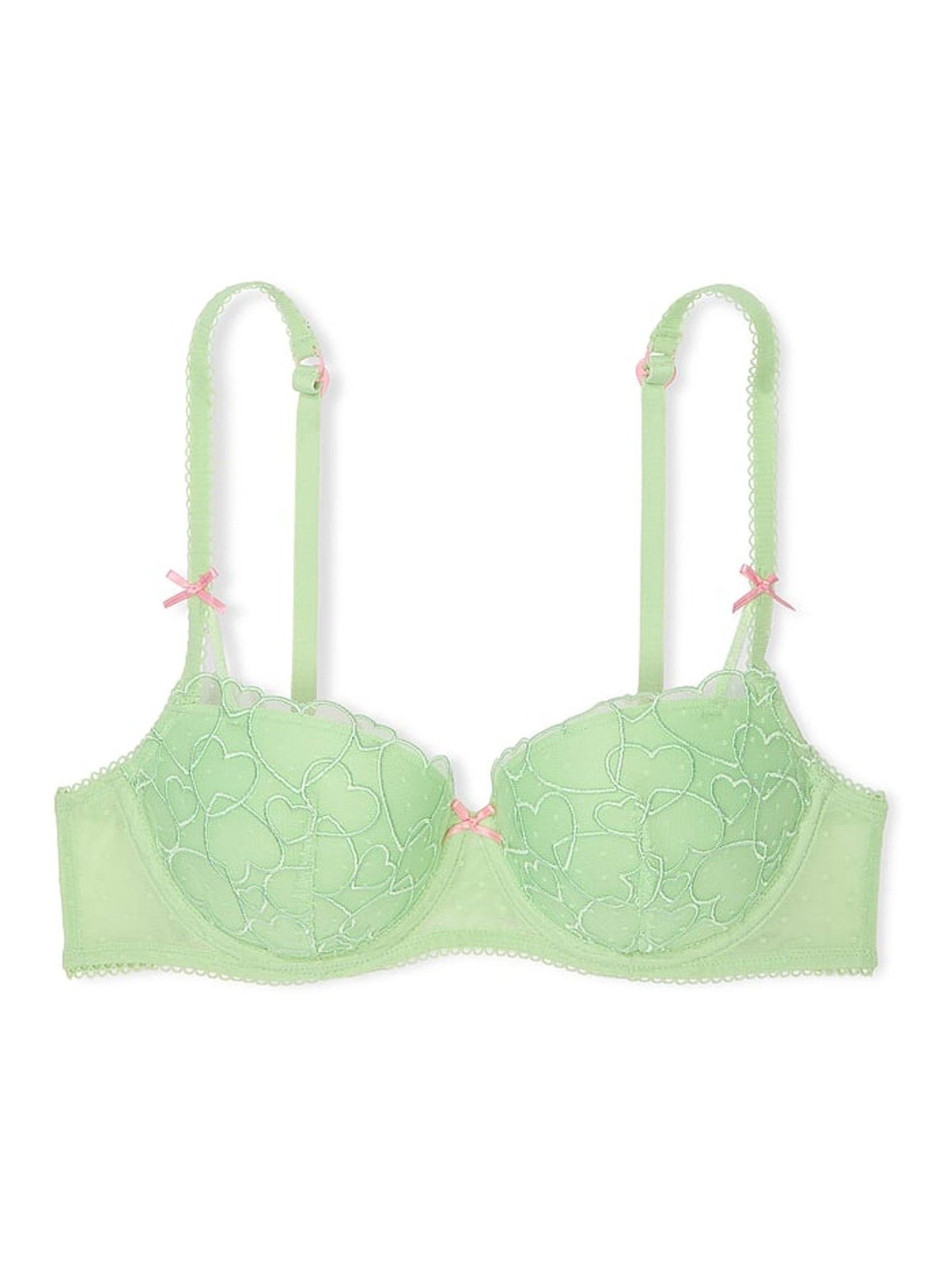 Pale Petal Green Push Up Heart Embroidery Balcony Bra - Image 2 of 2