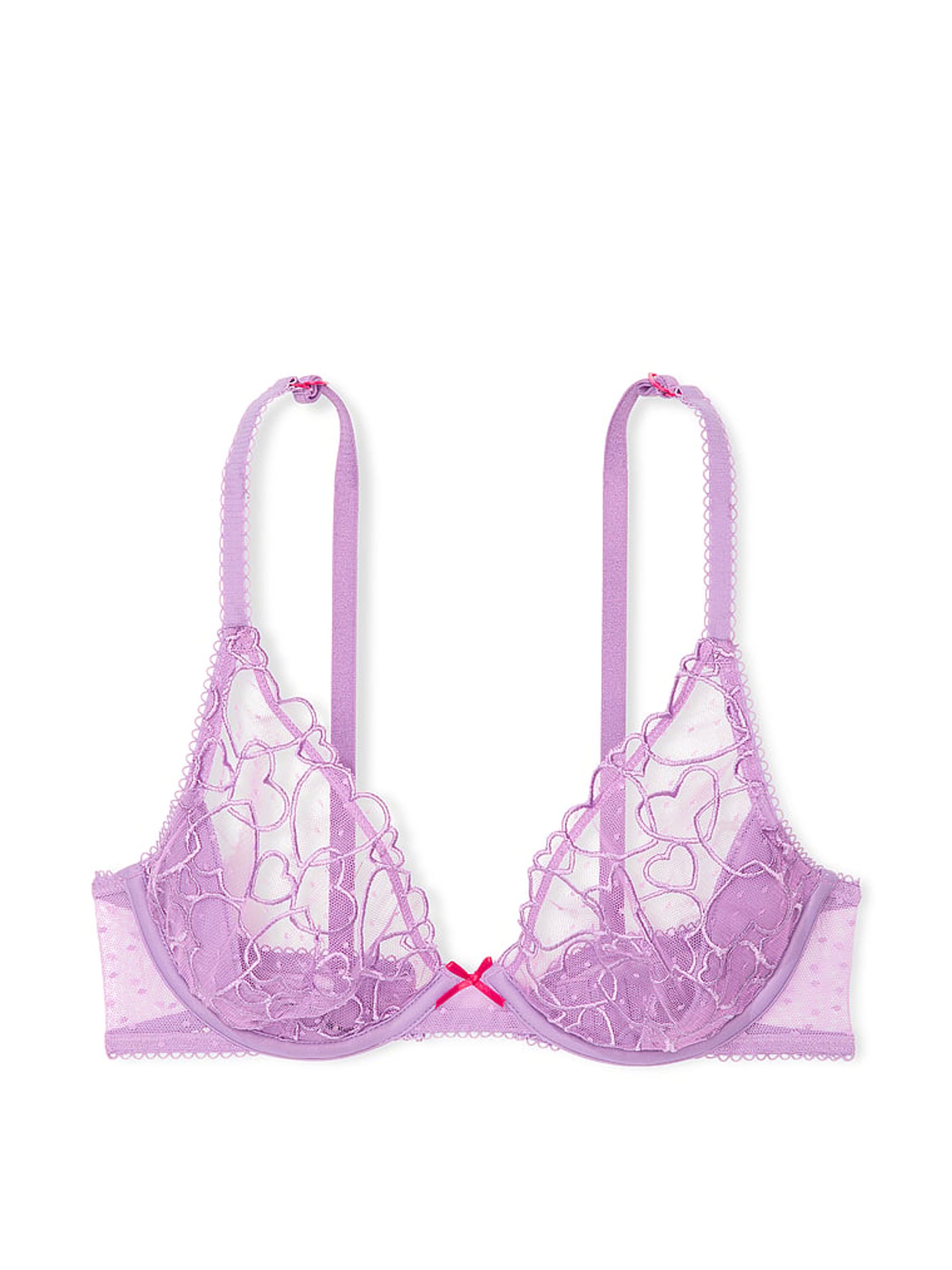 Grape Taffy Purple Plunge Heart Embroidery Unlined Bra - Image 3 of 3