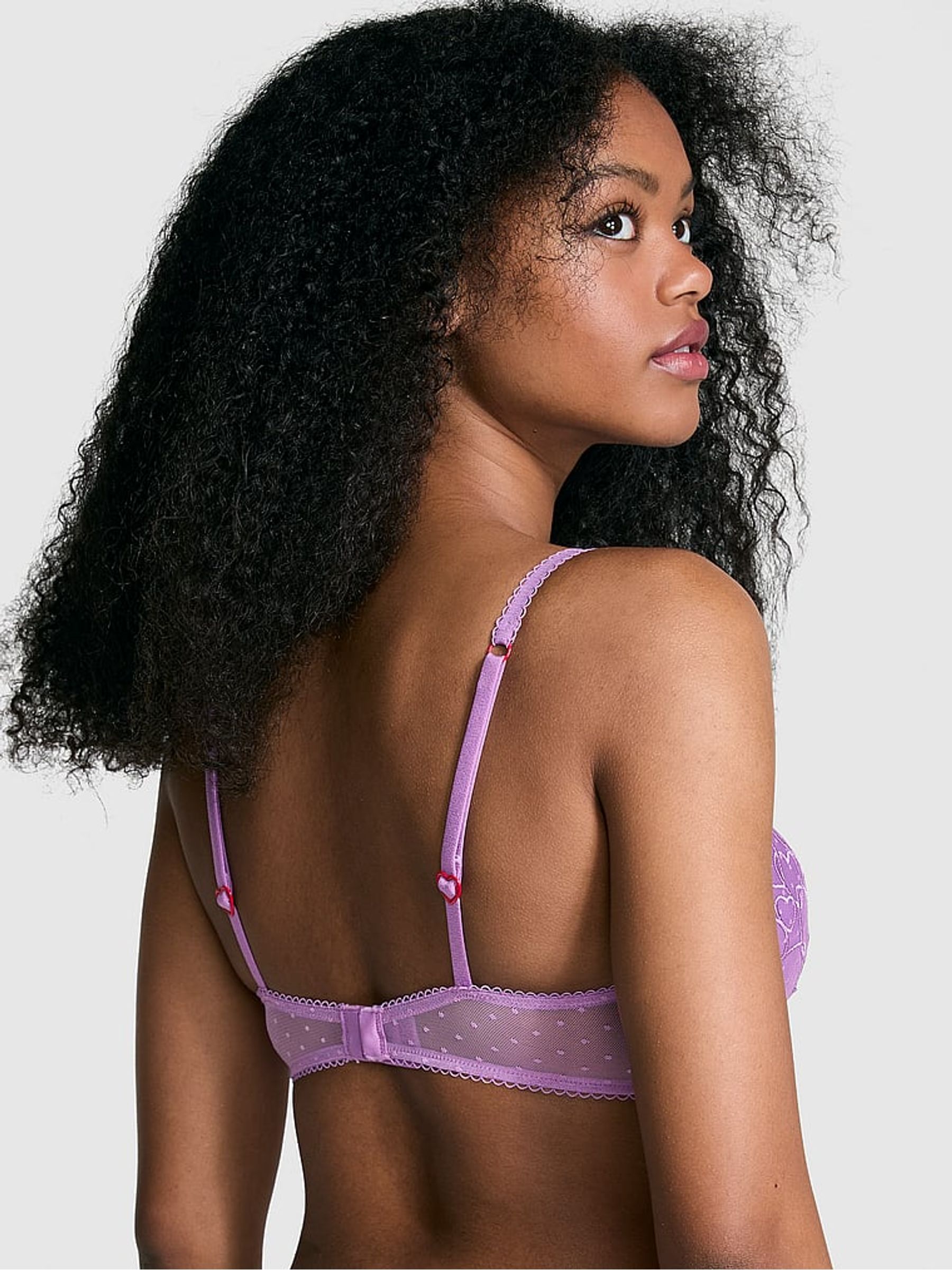 Grape Taffy Purple Lightly Lined Balcony Heart Embroidery Bra - Image 2 of 3