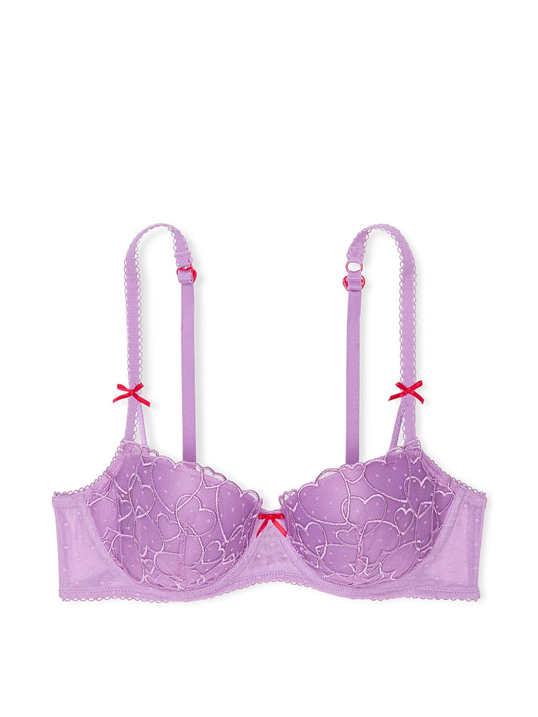Grape Taffy Purple Lightly Lined Balcony Heart Embroidery Bra - Image 3 of 3
