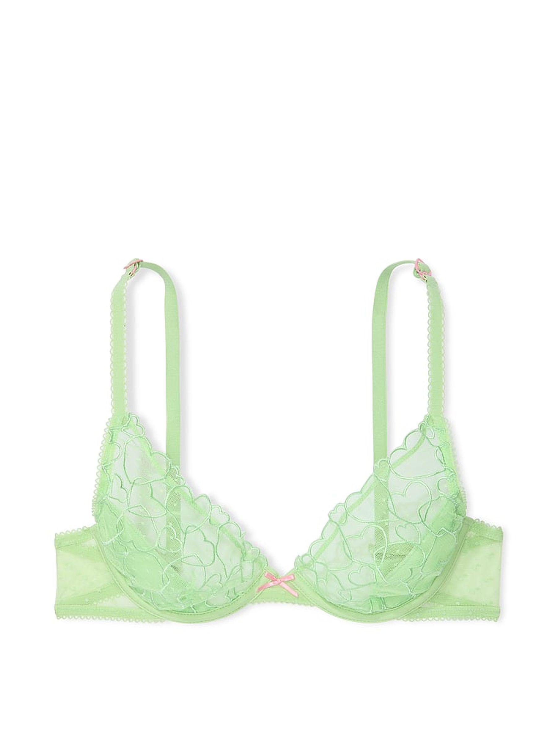 Pale Petal Green Plunge Heart Embroidery Unlined Bra - Image 3 of 3