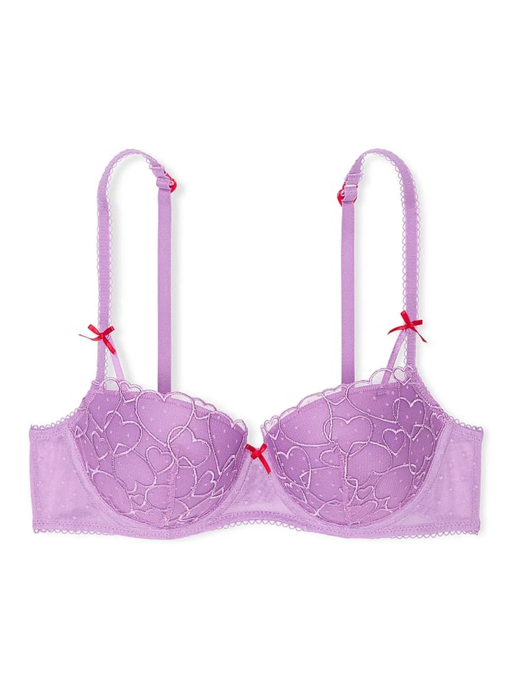 Grape Taffy Purple Push Up Heart Embroidery Balcony Bra - Image 2 of 2