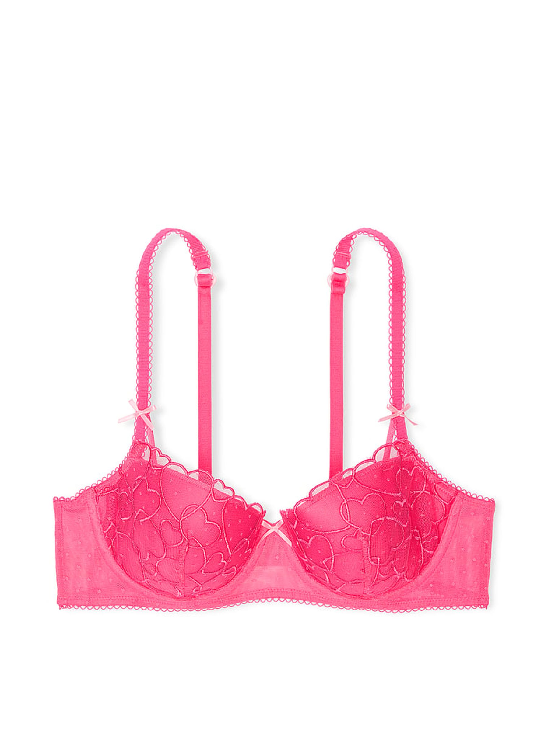 Double Bubble Pink Lightly Lined Balcony Heart Embroidery Bra - Image 3 of 3