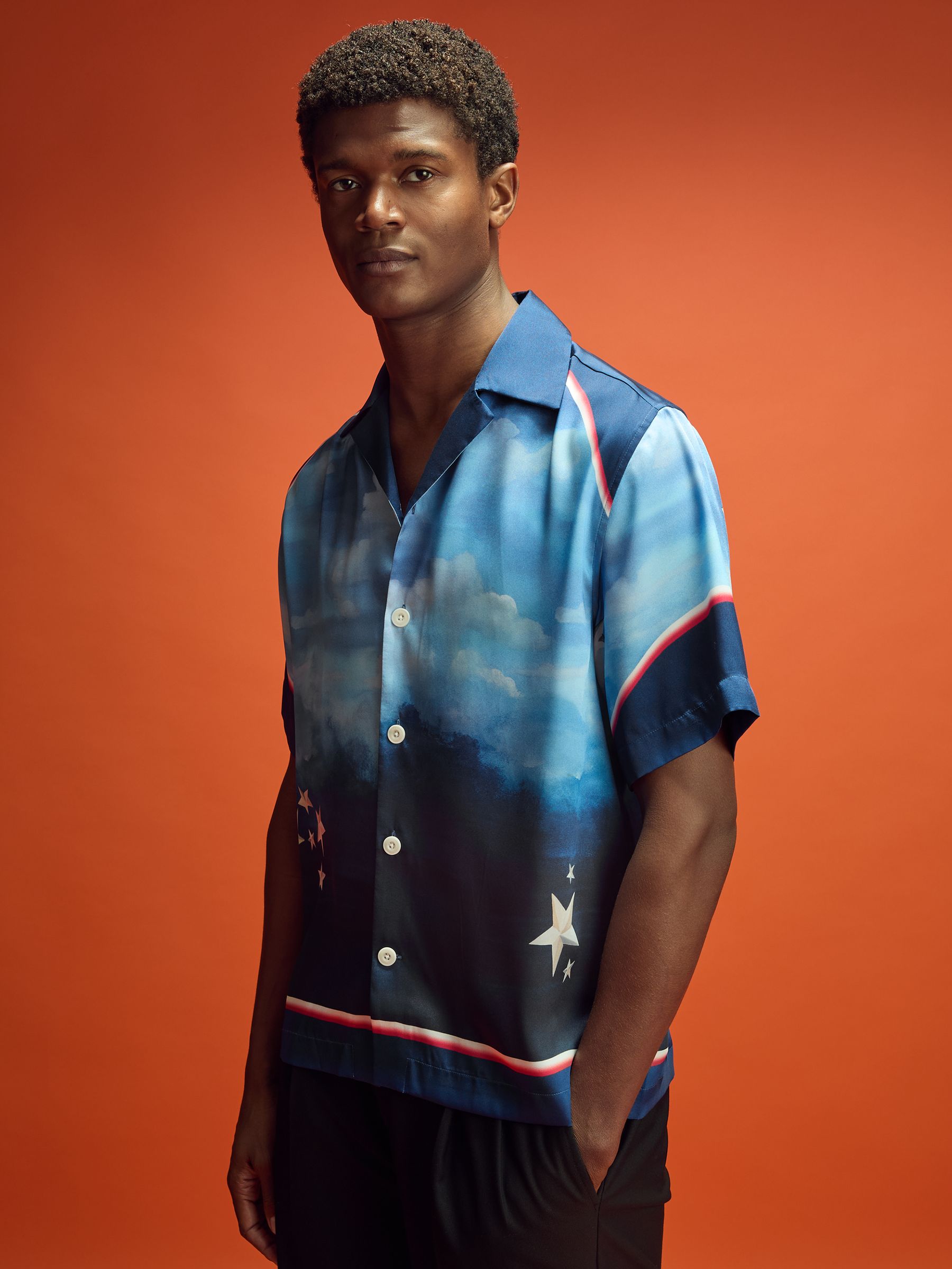 McLaren F1 Austin Exclusive Cuban-Collar Shirt in Blue Multi - Image 1 of 6