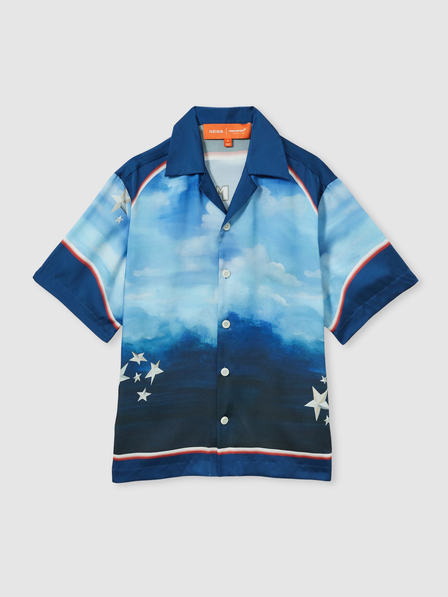 McLaren F1 Austin Exclusive Cuban-Collar Shirt in Blue Multi - Image 2 of 6