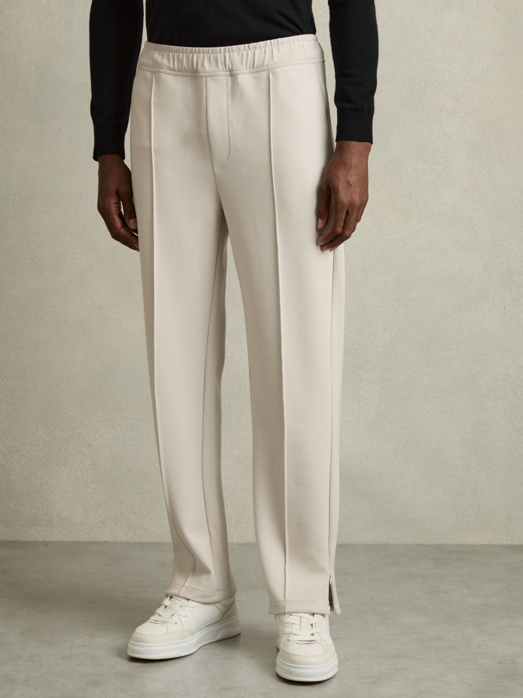 Reiss Interlock Drawstring Straight-Leg Trousers in Off