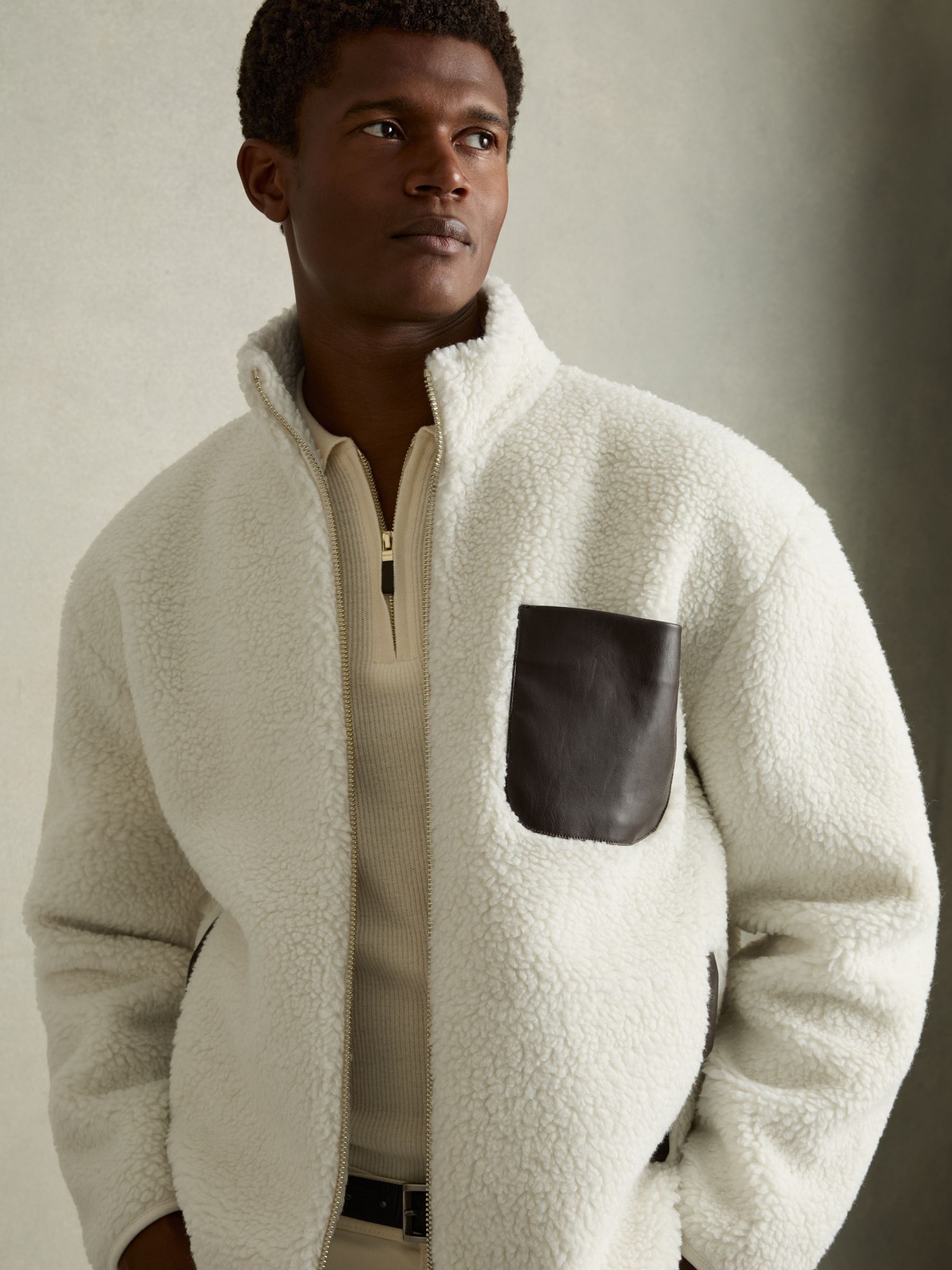 Fleece Zip-Through Jacket in Ecru - Image 1 of 7