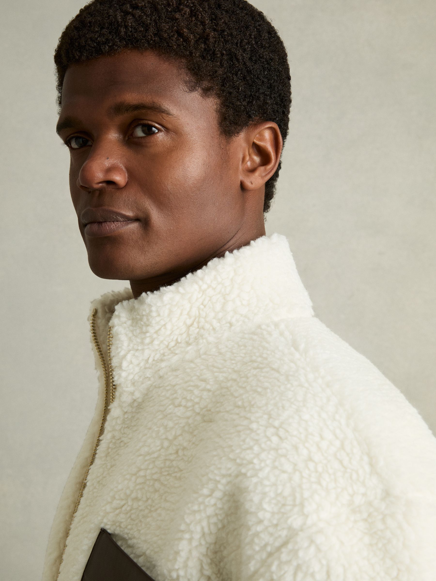 Fleece Zip-Through Jacket in Ecru - Image 4 of 7