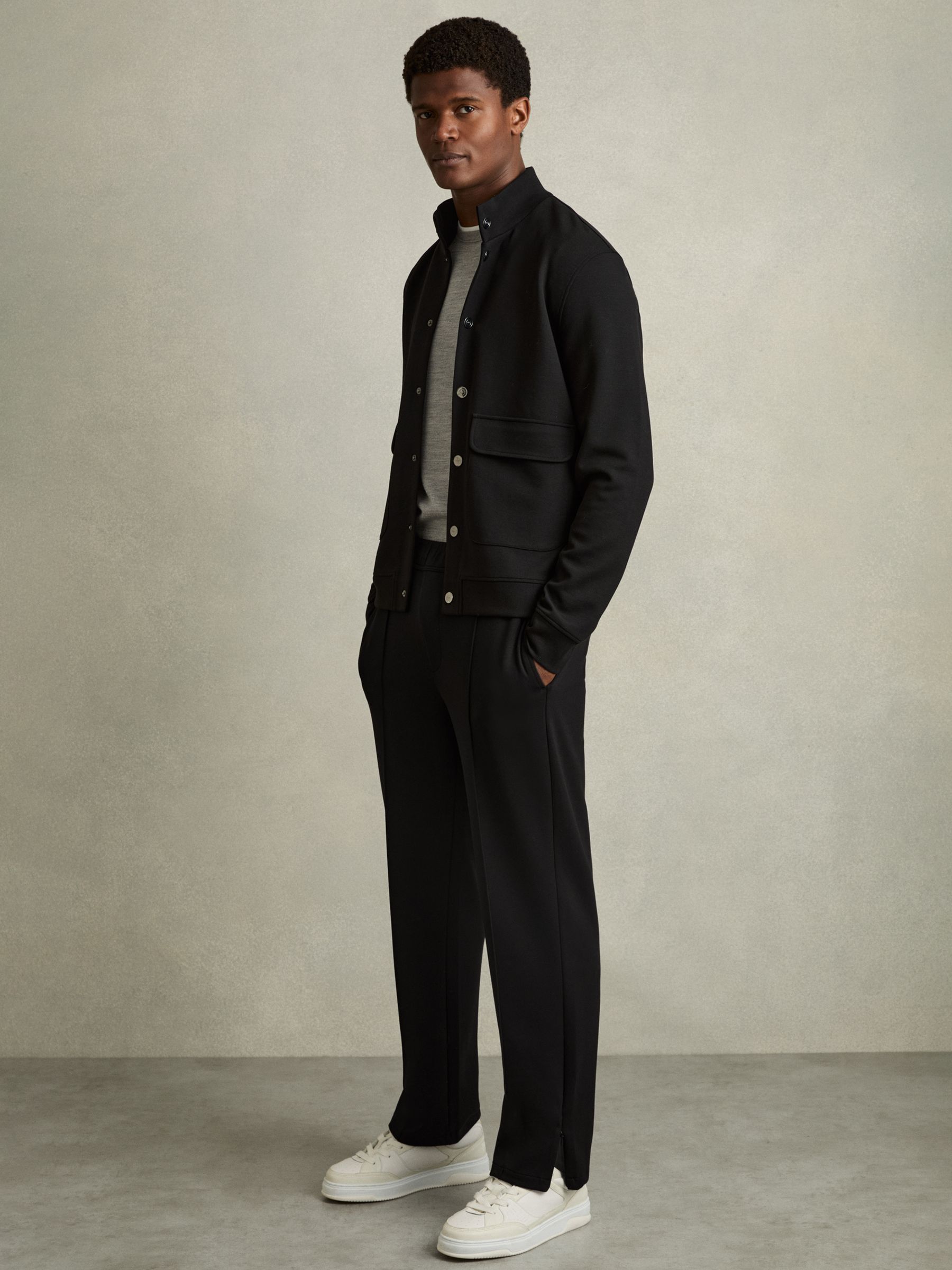 Interlock Drawstring Straight-Leg Trousers in Black - Image 1 of 7