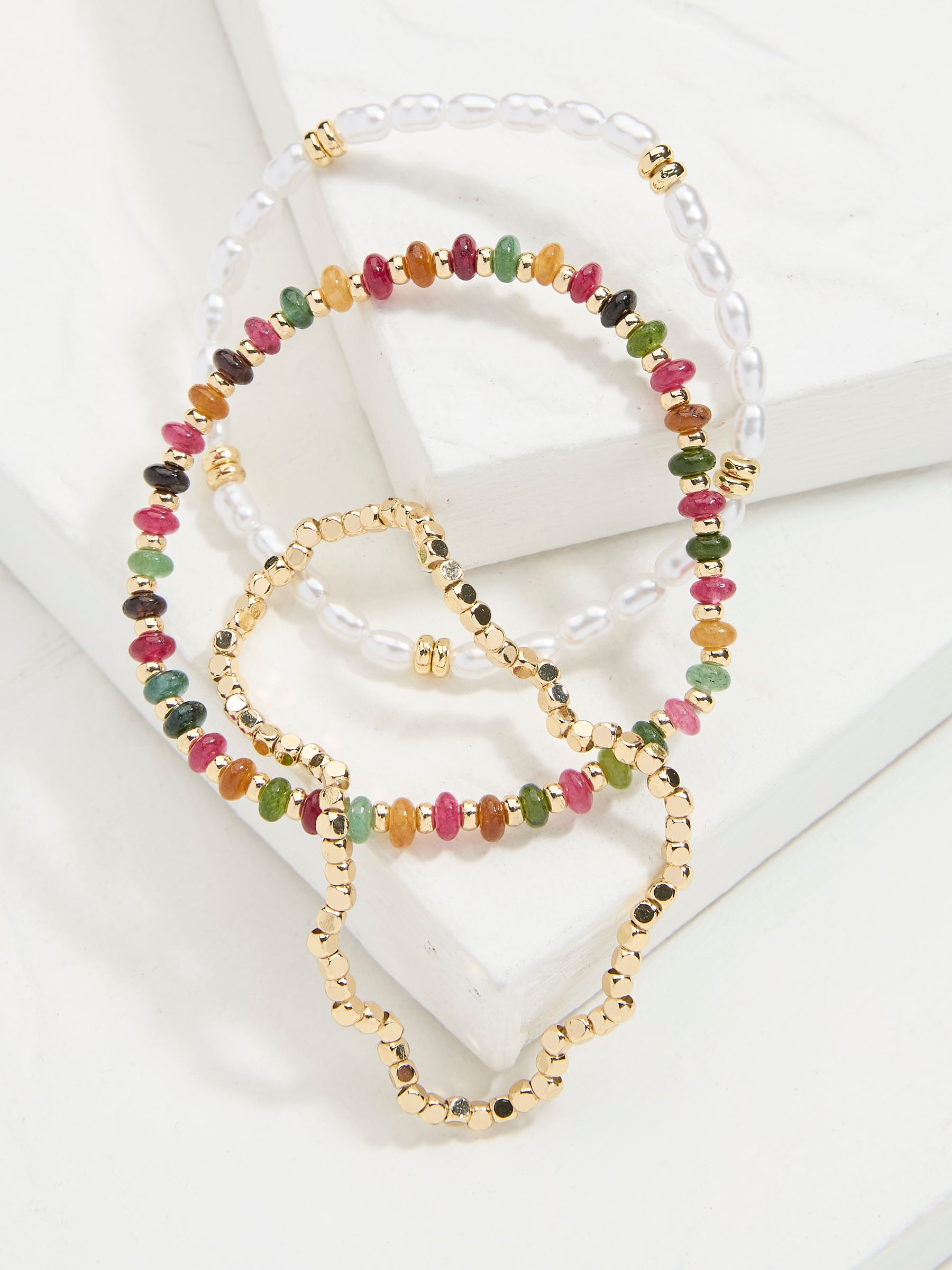 Multi Semi Precious Stone Stretch Bracelet Stack - Image 2 of 3