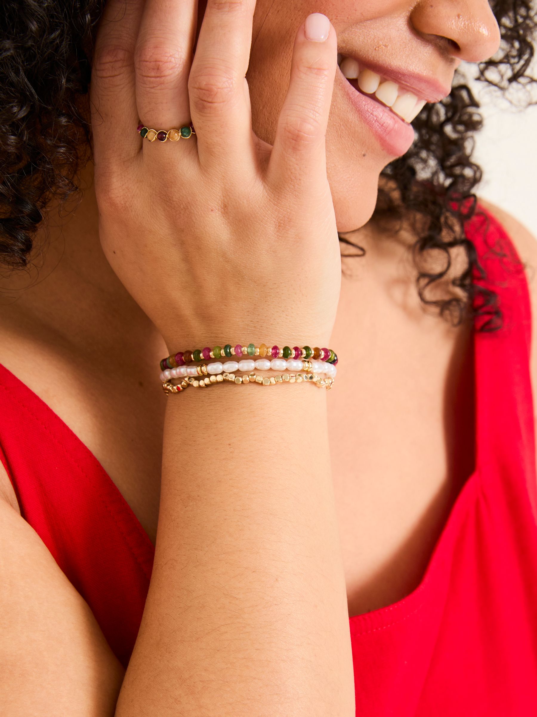 Multi Semi Precious Stone Stretch Bracelet Stack - Image 3 of 3