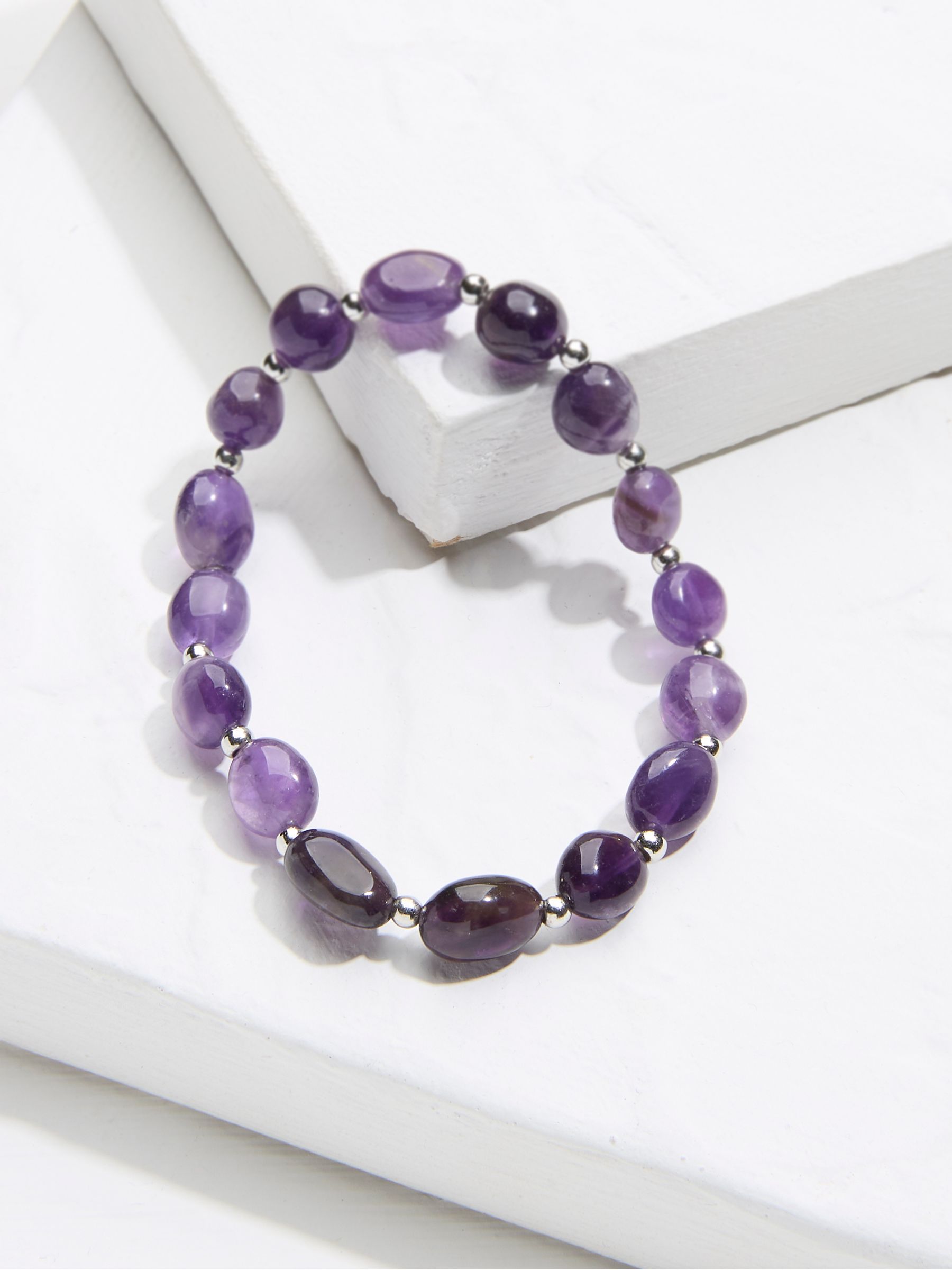 Purple Amethyst Gemstone Stretch Bracelet - Image 2 of 2