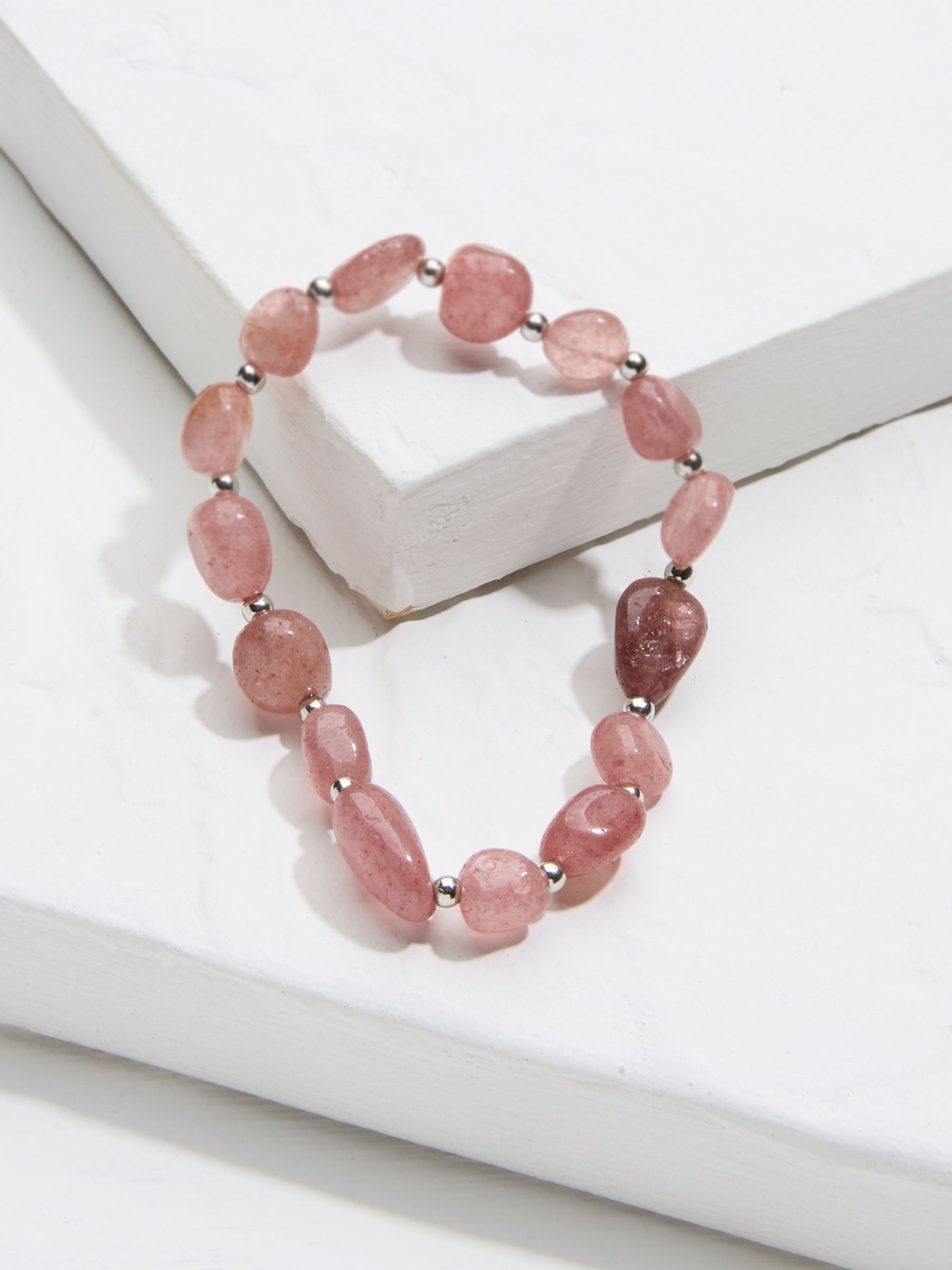 Pink Strawberry Quartz Stretch Bracelet - Image 2 of 2