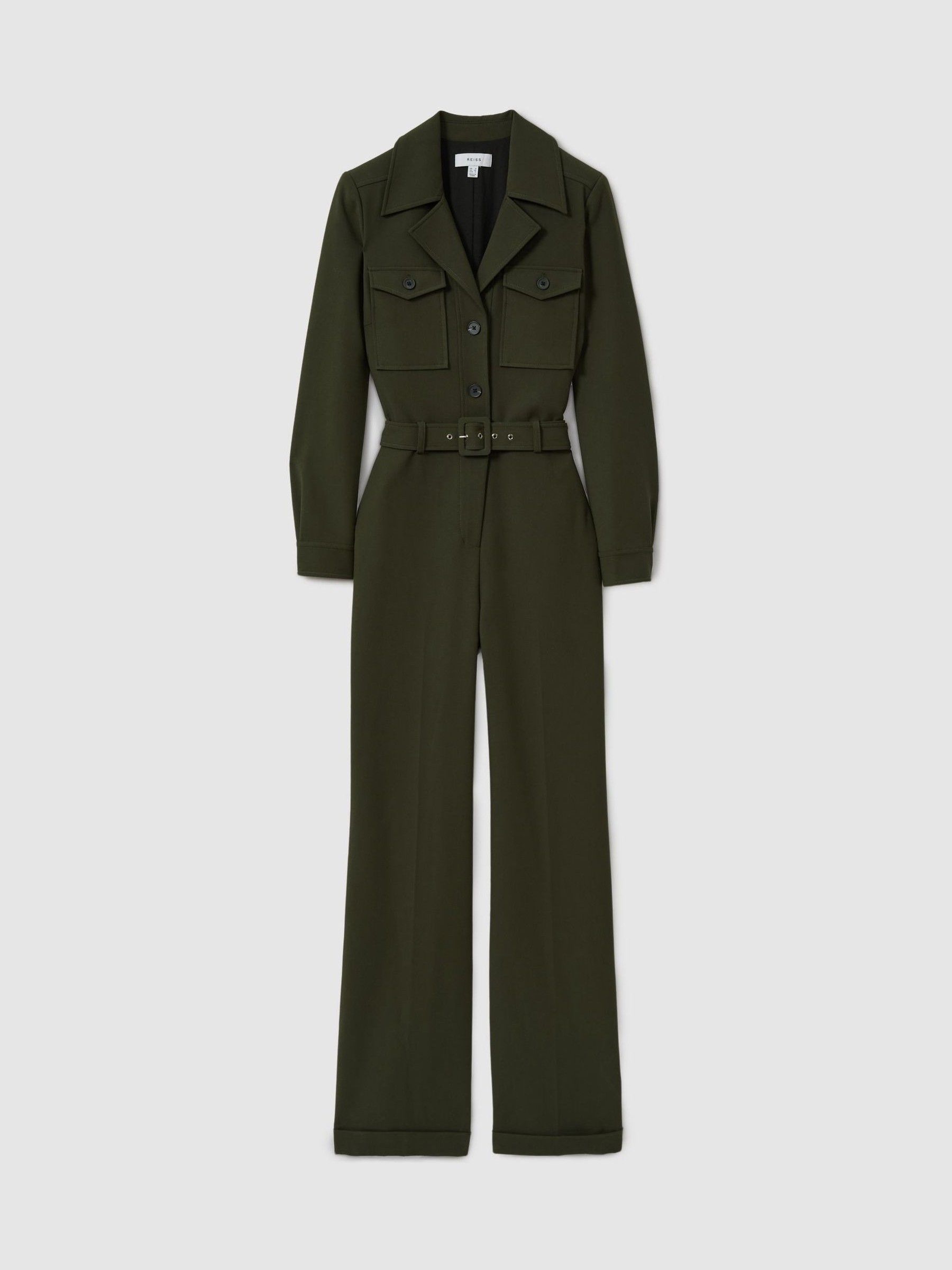 Petite Belted Utility Jumpsuit in Dark Green - Image 2 of 7