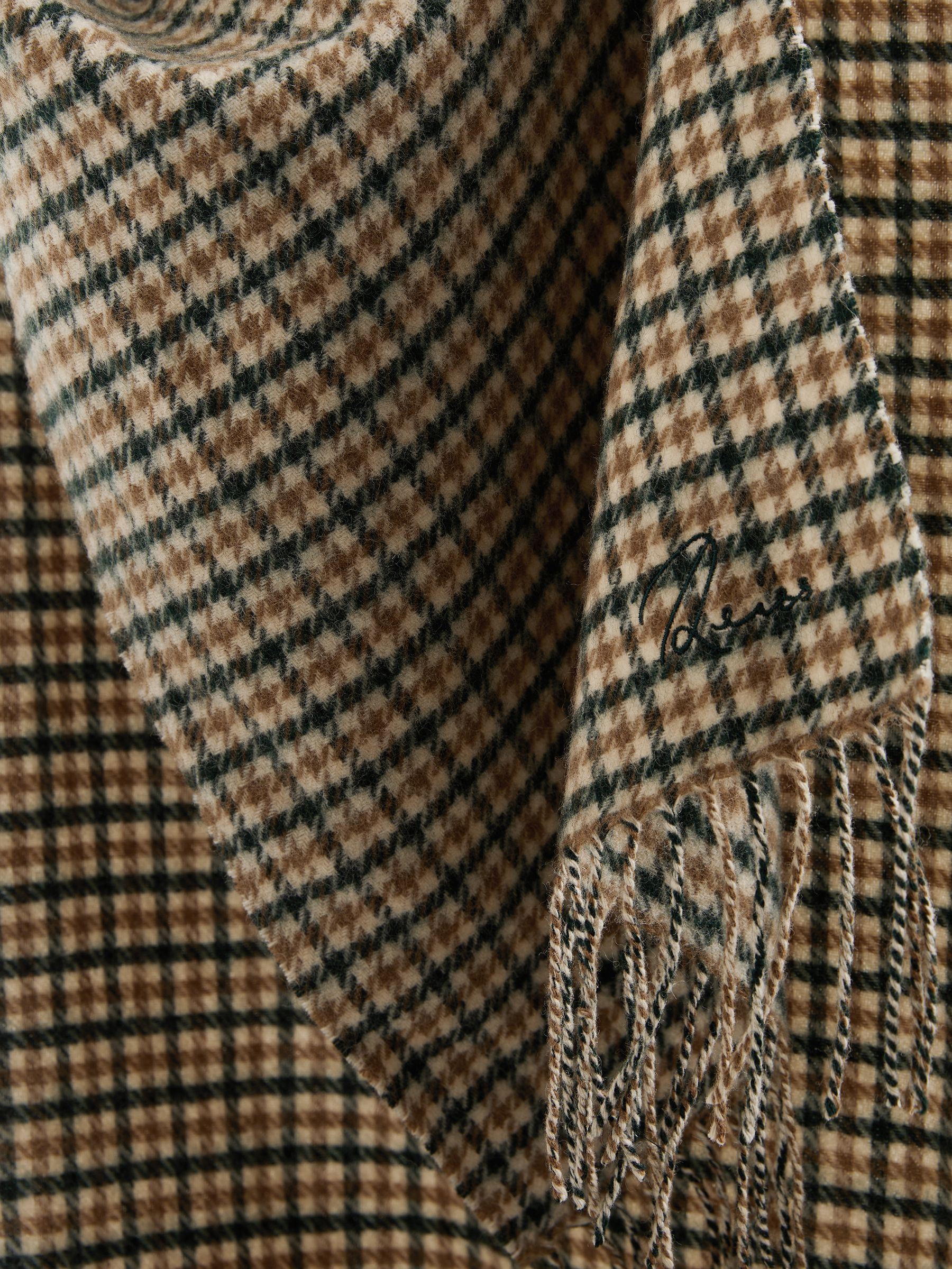 Wool-Cashmere Houndstooth-Check Scarf in Camel/Green Multi - Image 4 of 5