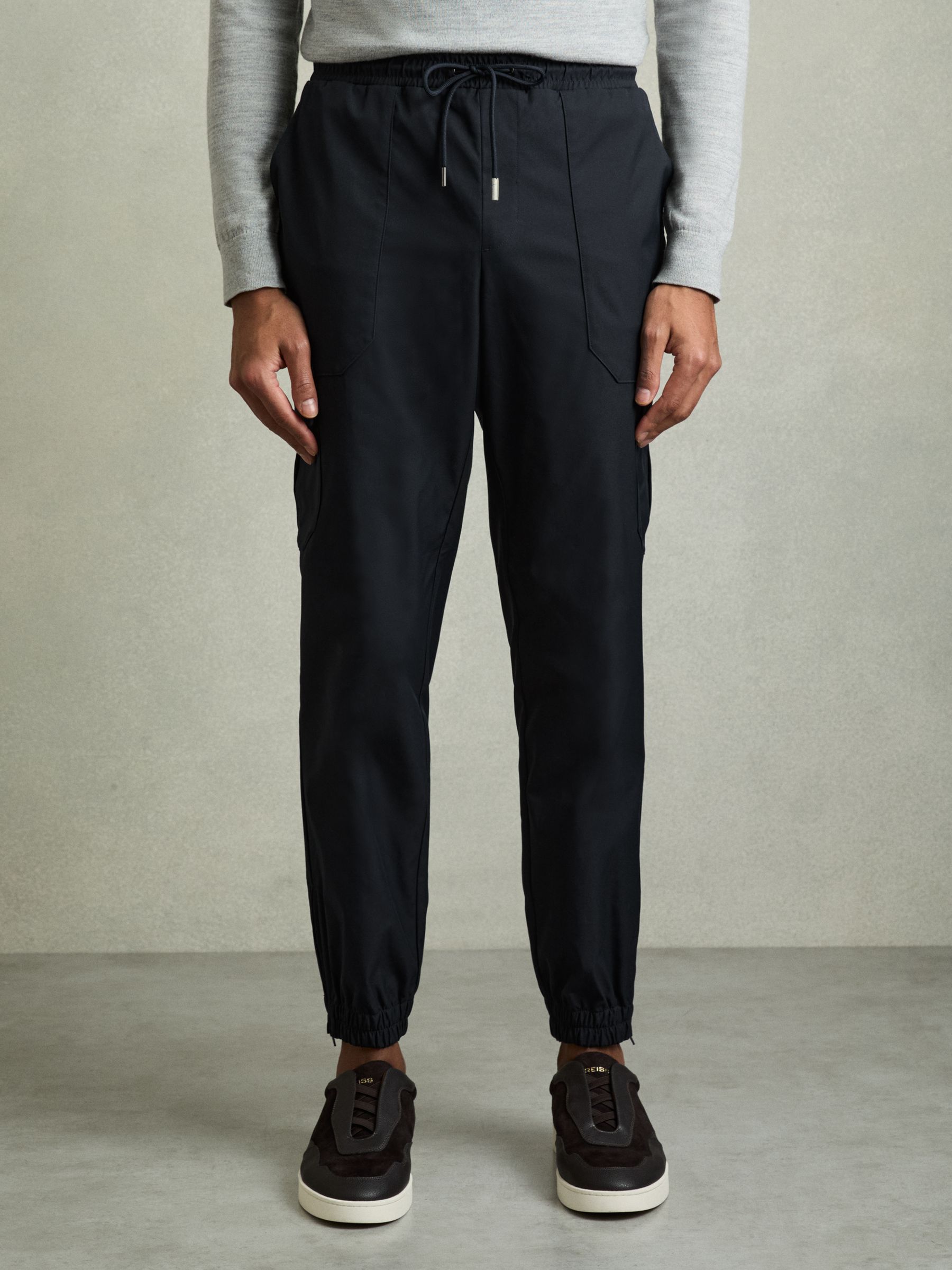 Technical Cargo Drawstring Trousers in Navy - Image 3 of 6