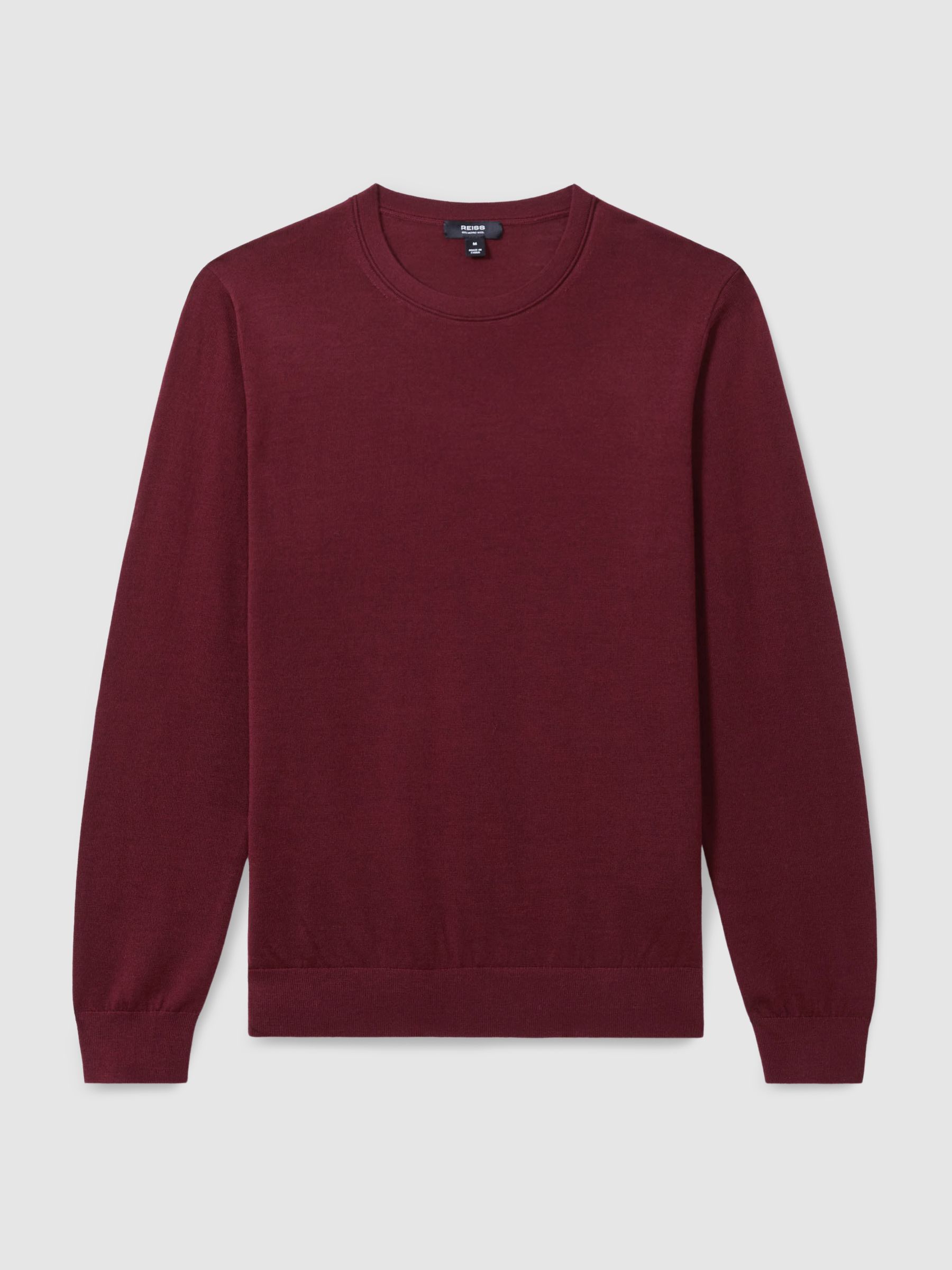Merino Wool Crew Neck Jumper in Claret Red - Image 2 of 6 Merino Wool Crew Neck Jumper in Claret Red - Image 2 of 6