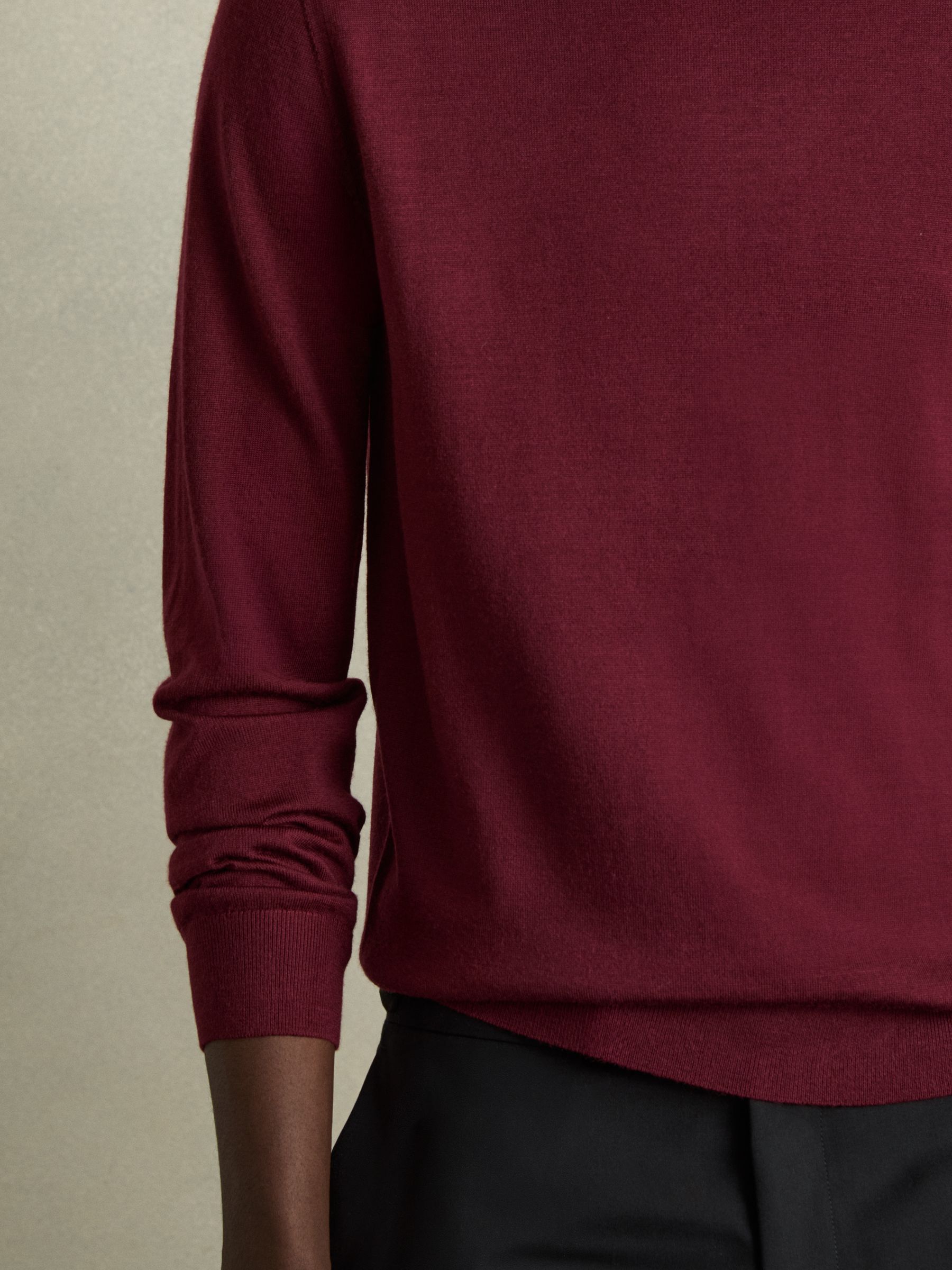 Merino Wool Crew Neck Jumper in Claret Red - Image 3 of 6