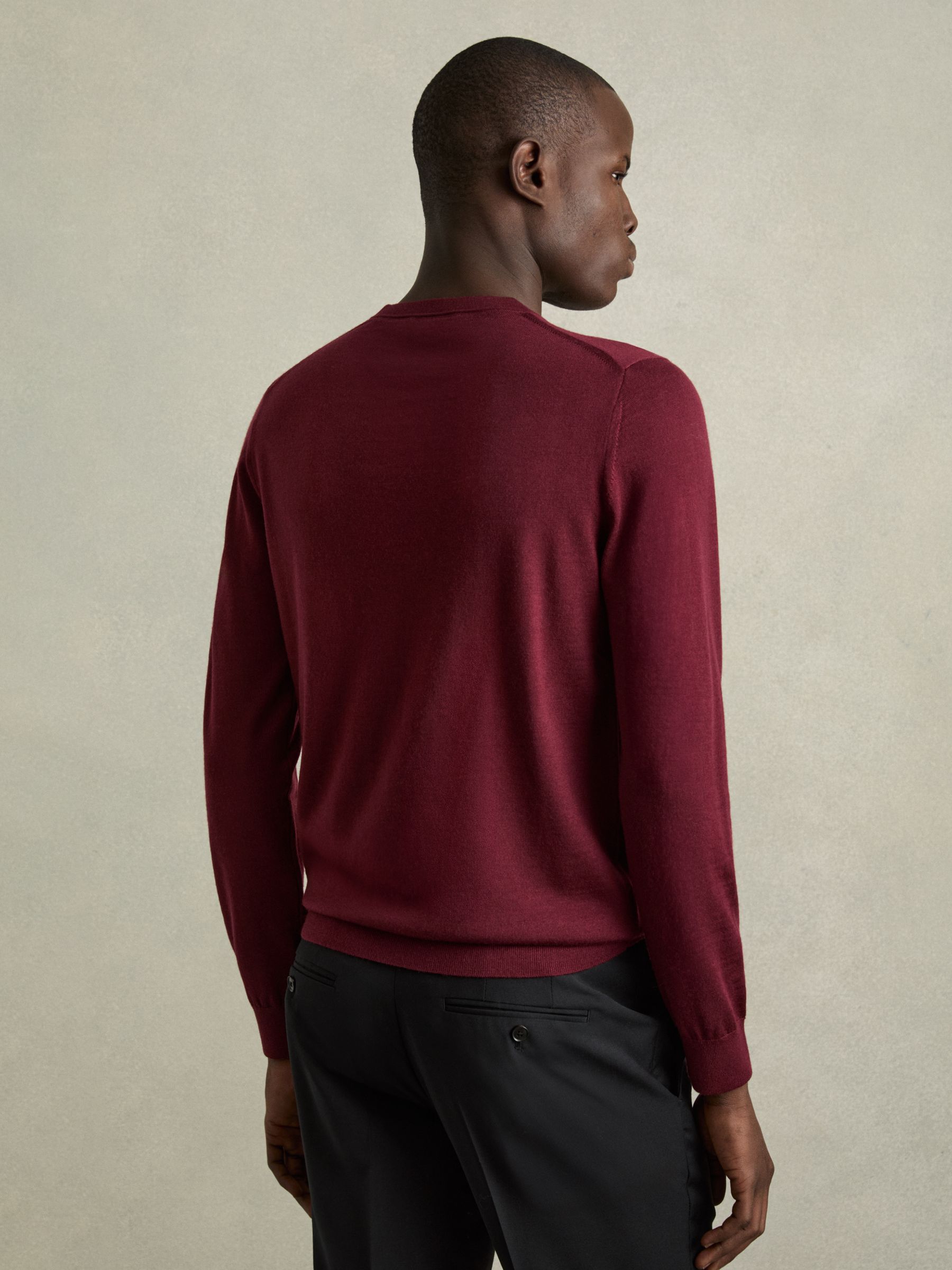 Merino Wool Crew Neck Jumper in Claret Red - Image 4 of 6