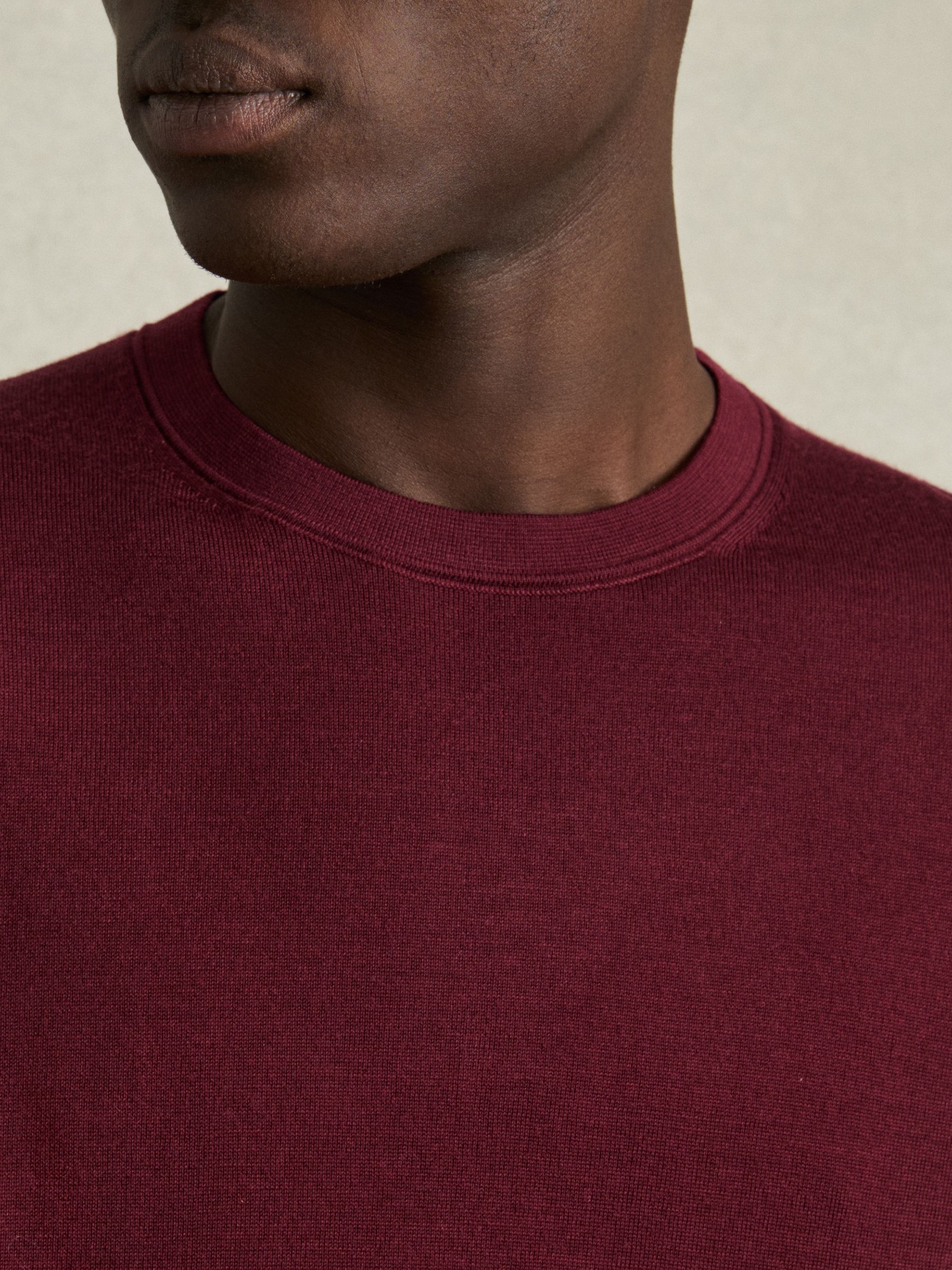 Merino Wool Crew Neck Jumper in Claret Red - Image 5 of 6