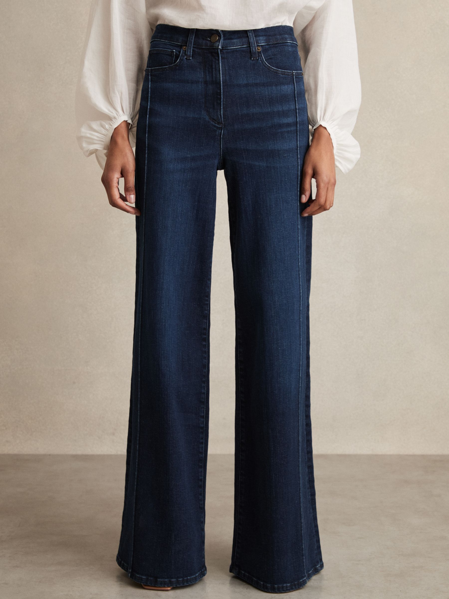 Petite Stretch-Cotton Wide-Leg Jeans in Dark Blue - Image 3 of 8