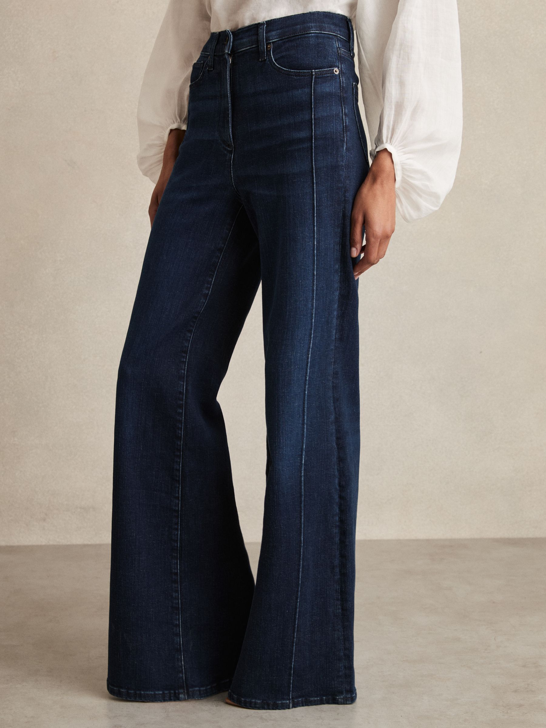 Petite Stretch-Cotton Wide-Leg Jeans in Dark Blue - Image 4 of 8