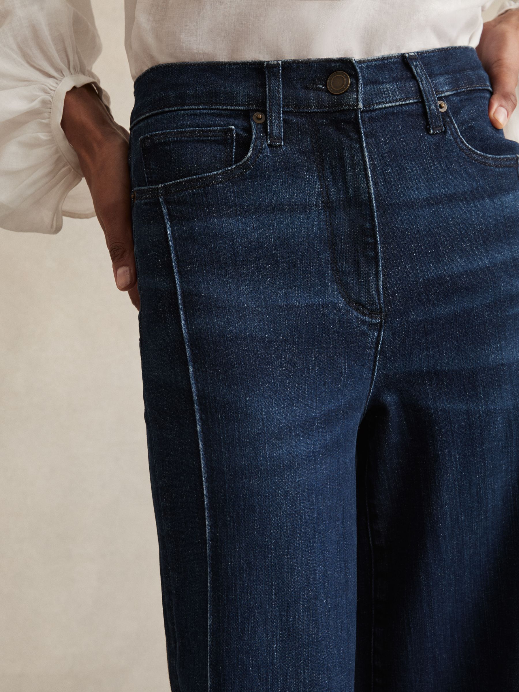 Petite Stretch-Cotton Wide-Leg Jeans in Dark Blue - Image 5 of 8