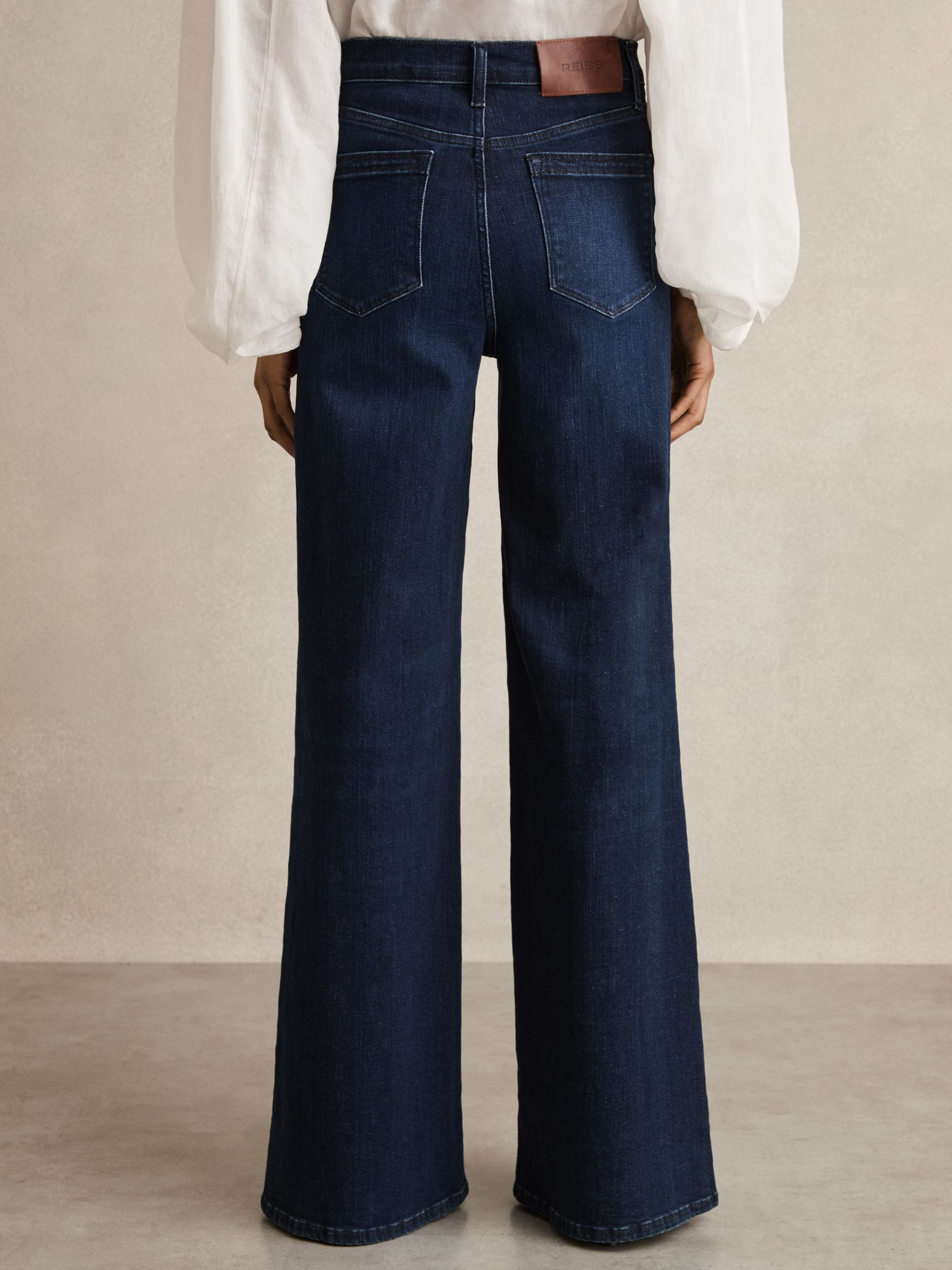 Petite Stretch-Cotton Wide-Leg Jeans in Dark Blue - Image 6 of 8