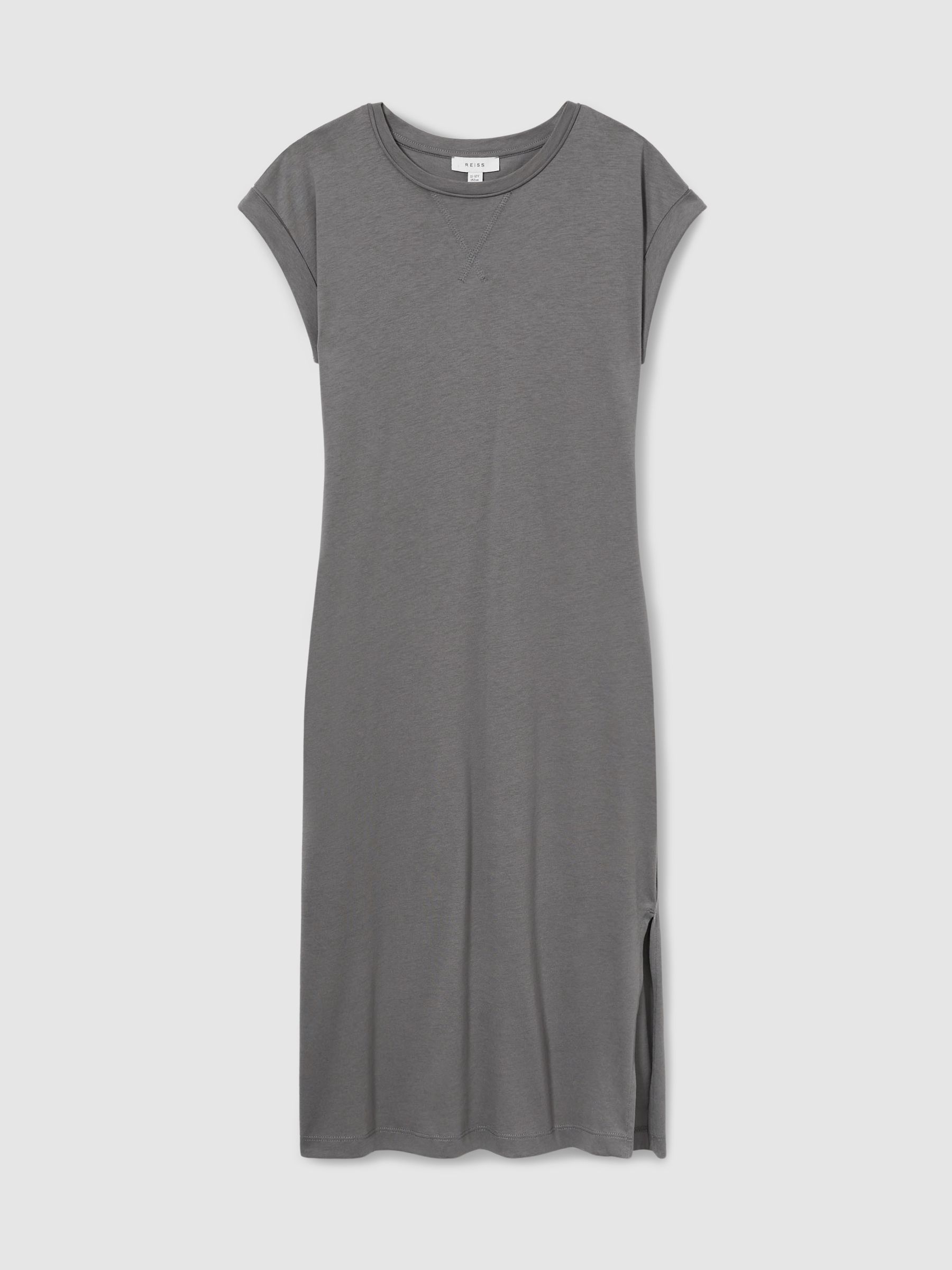 9-13 yrs Cotton-Jersey Cap-Sleeve Dress in Grey - Image 2 of 4