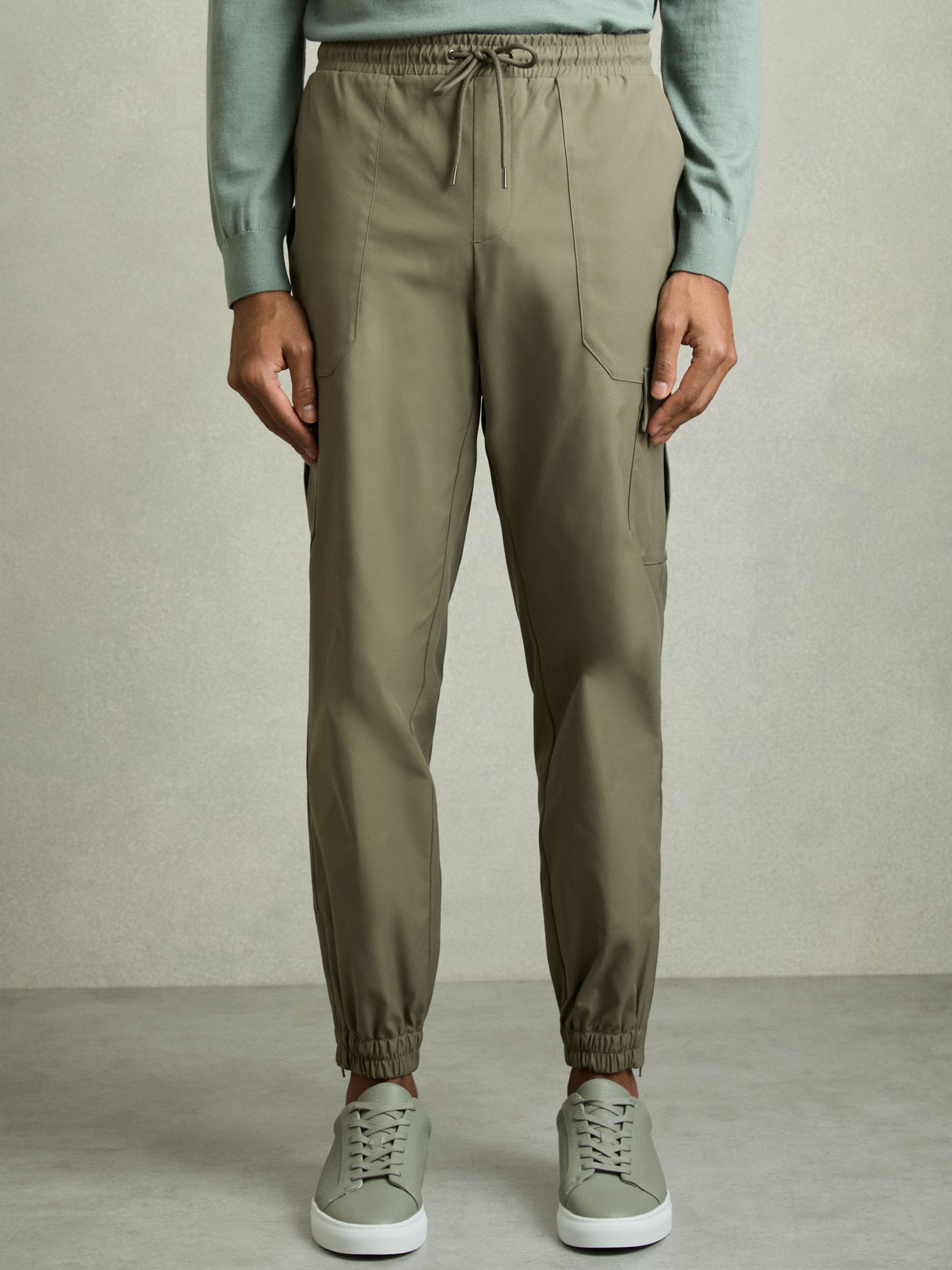 Technical Cargo Drawstring Trousers in Olive - Image 3 of 7