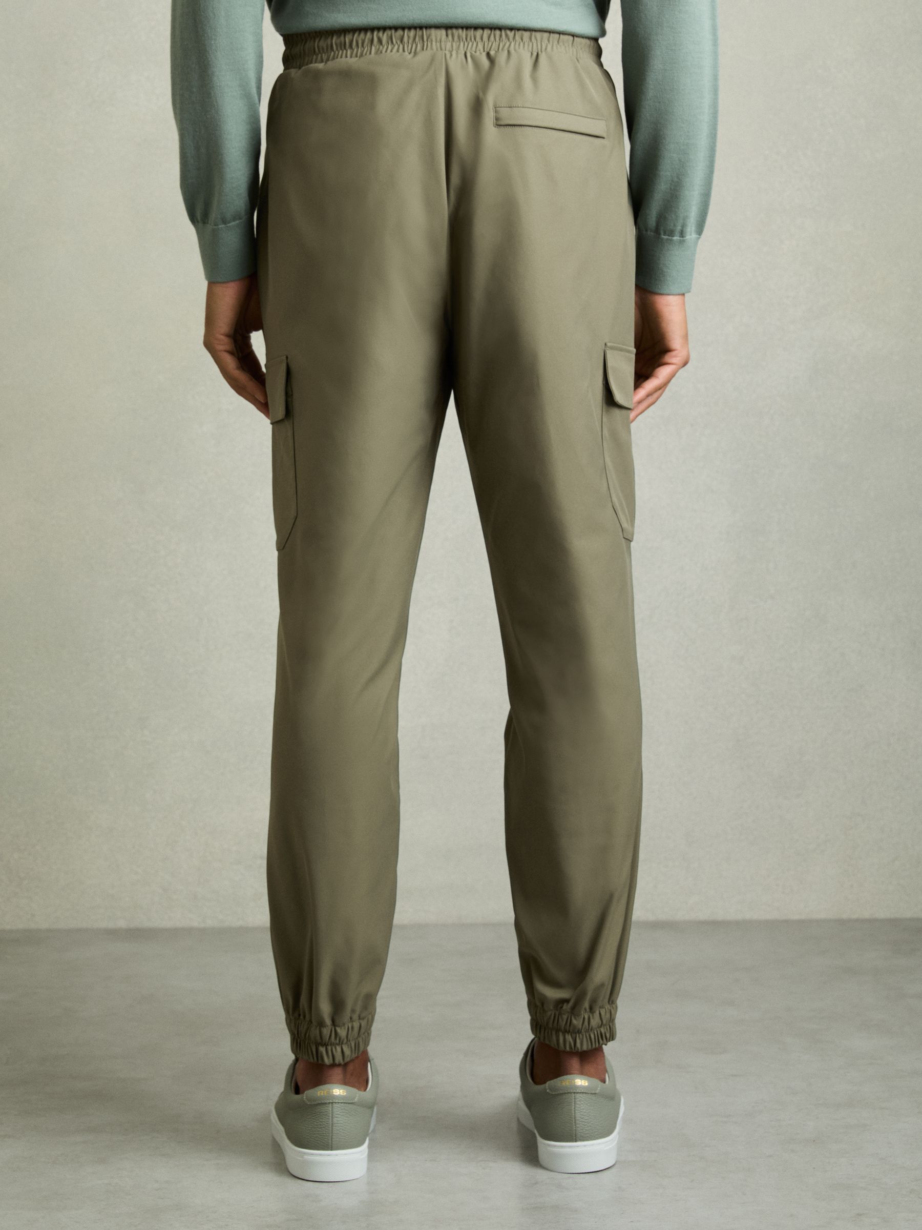 Technical Cargo Drawstring Trousers in Olive - Image 5 of 7