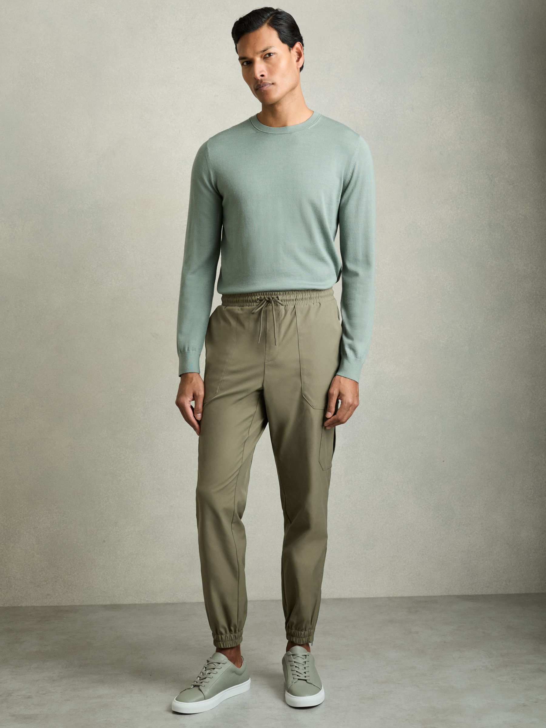 Technical Cargo Drawstring Trousers in Olive - Image 6 of 7