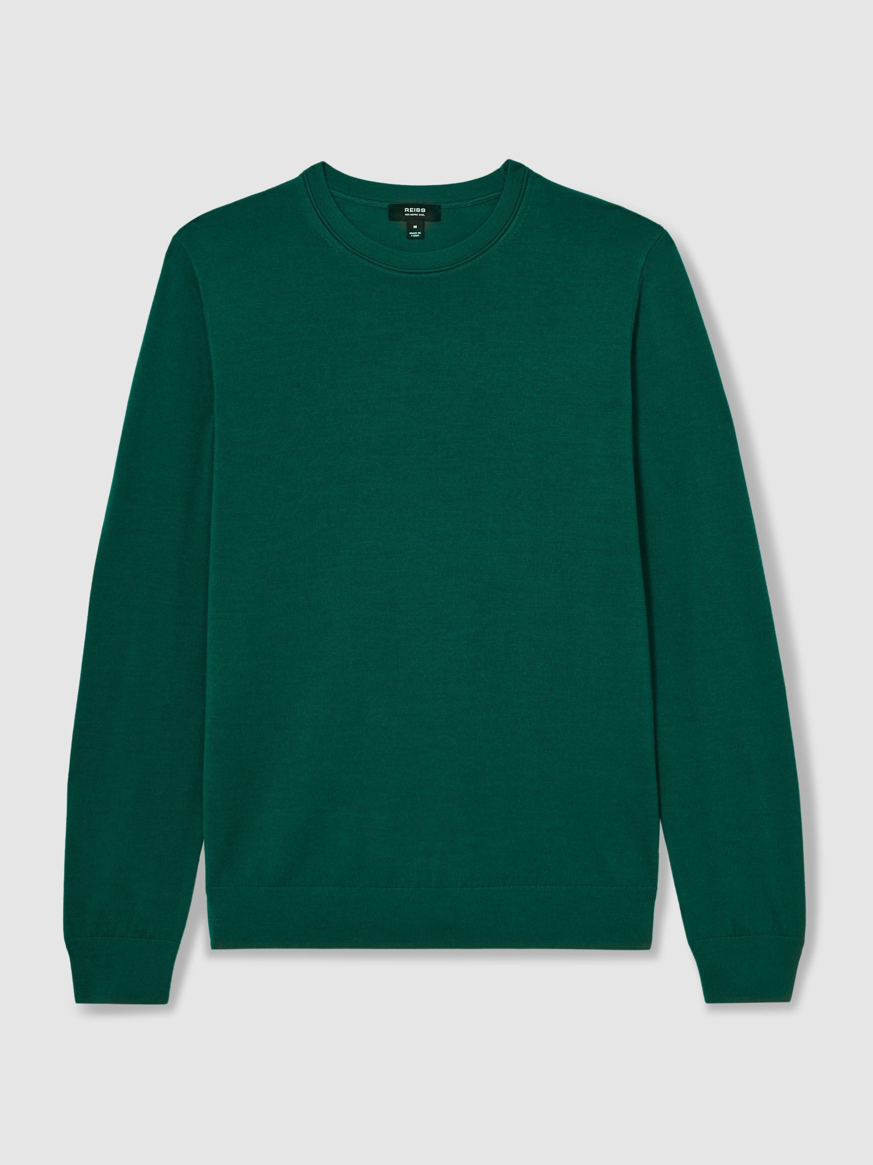 Merino Wool Crew Neck Jumper in Opal Green - Image 2 of 5