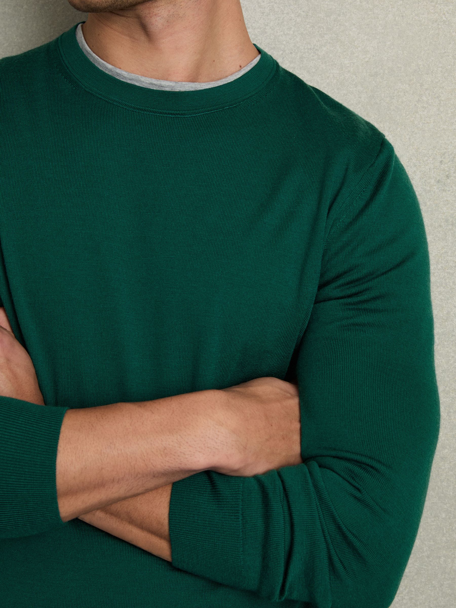 Merino Wool Crew Neck Jumper in Opal Green - Image 3 of 5