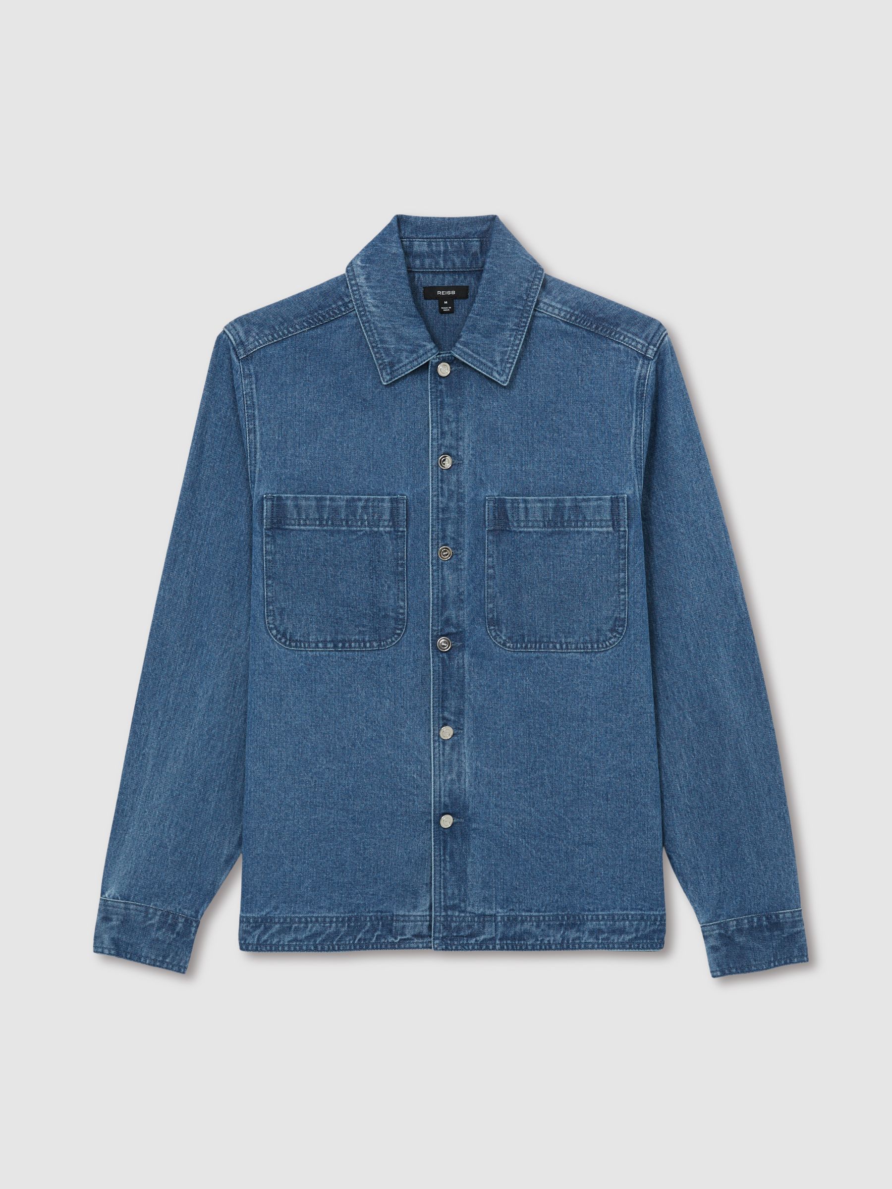 Cotton-Denim Button-Through Overshirt in Light Blue Wash - Image 2 of 7