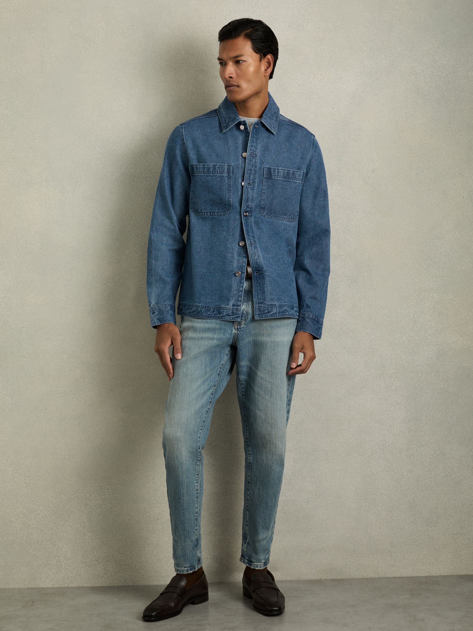 Cotton-Denim Button-Through Overshirt in Light Blue Wash - Image 4 of 7