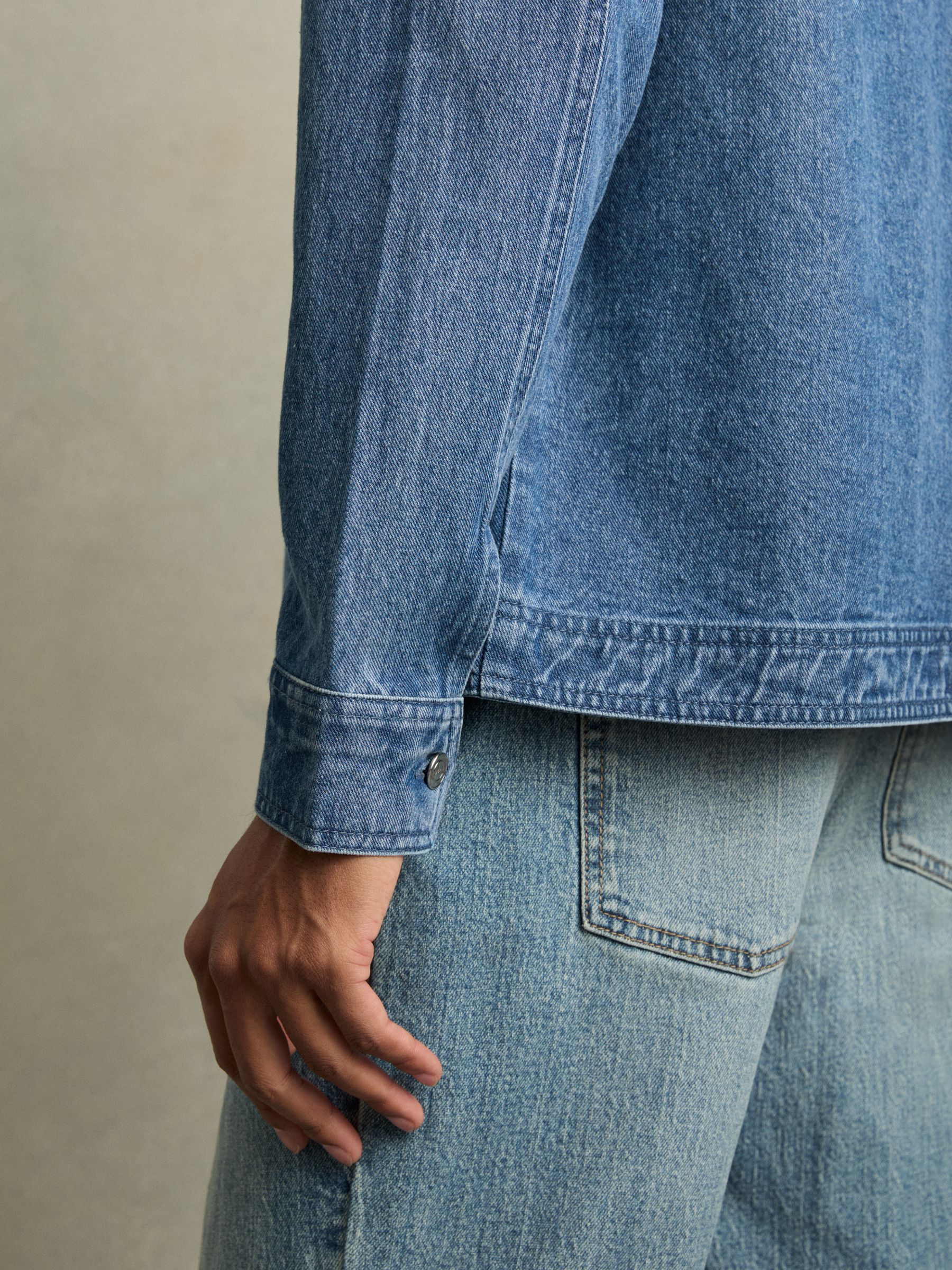 Cotton-Denim Button-Through Overshirt in Light Blue Wash - Image 6 of 7
