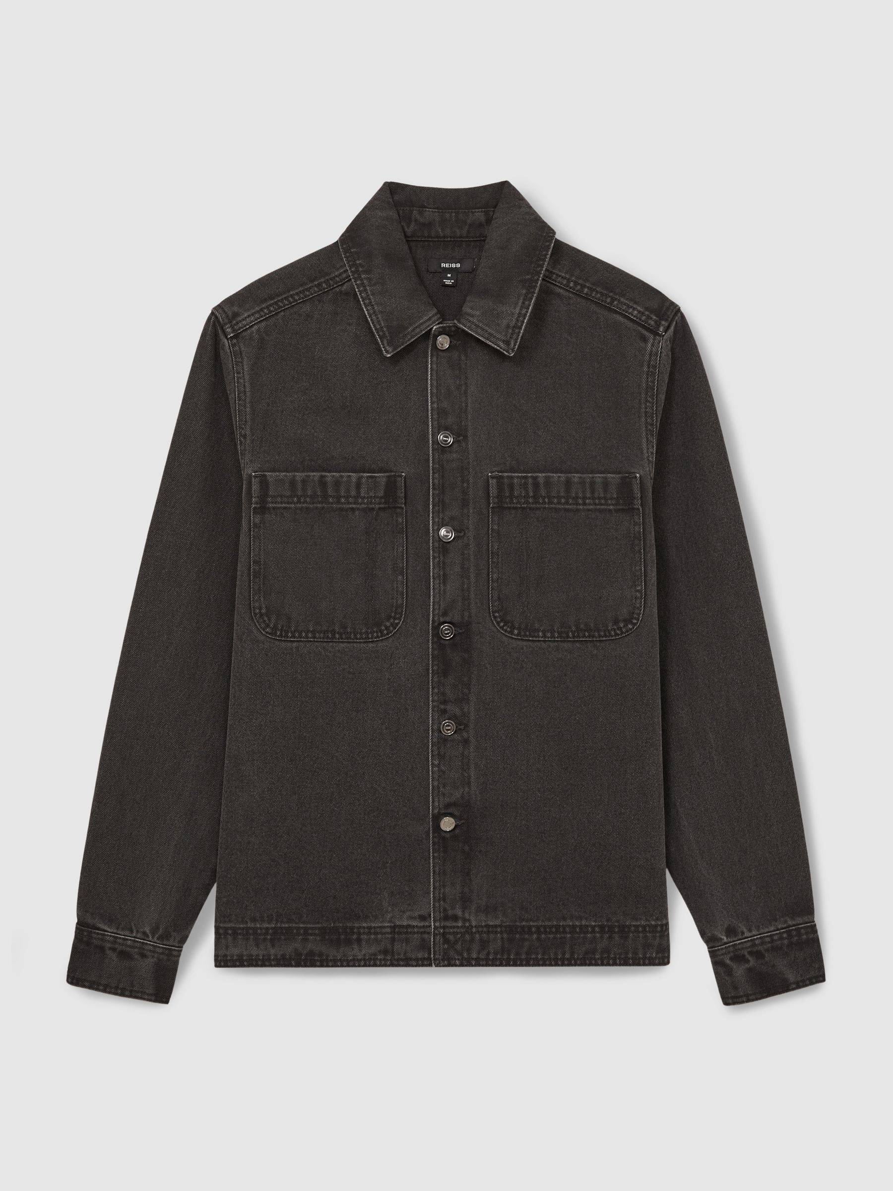Cotton-Denim Button-Through Overshirt in Washed Black - Image 2 of 6
