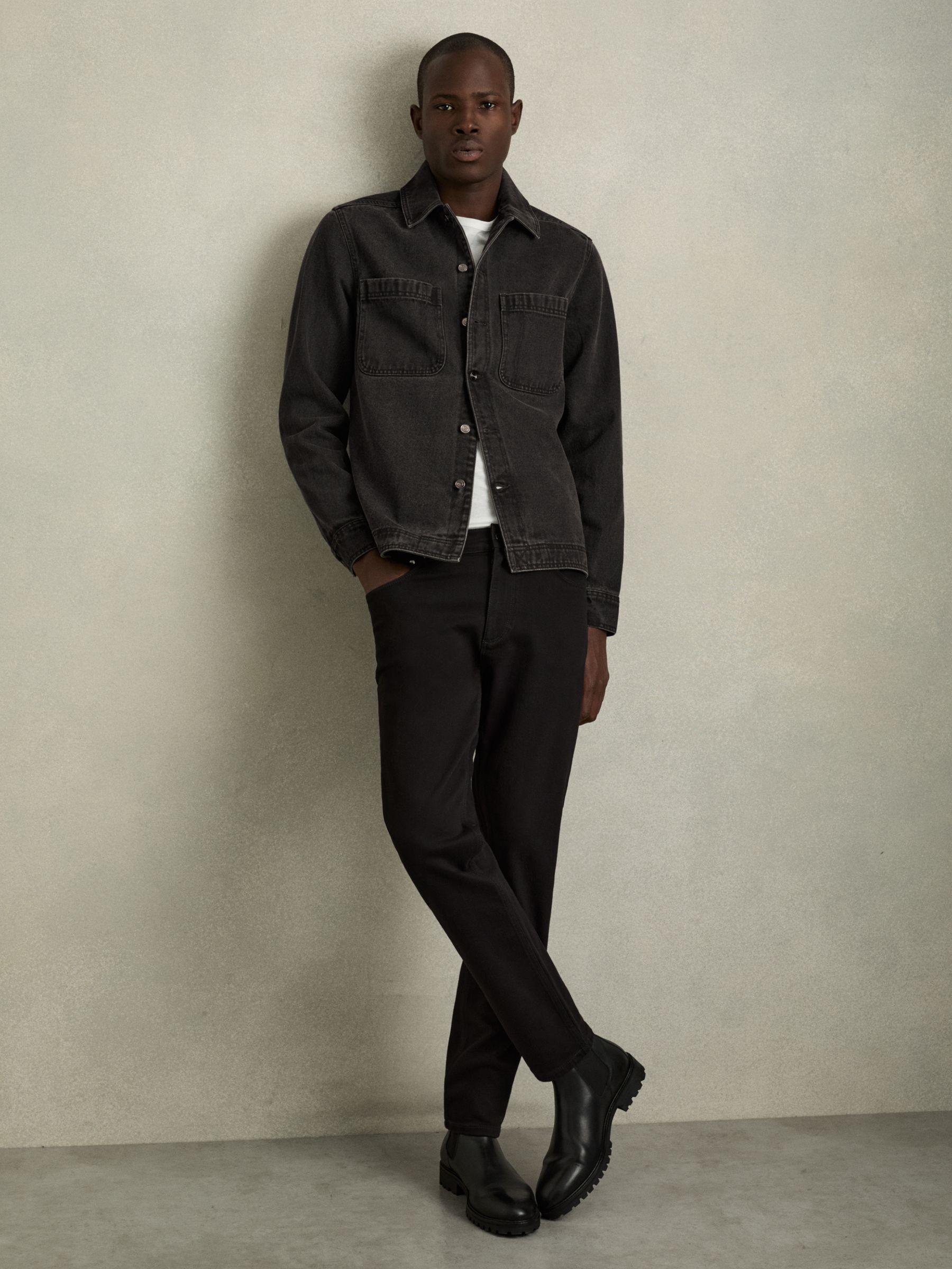 Cotton-Denim Button-Through Overshirt in Washed Black - Image 3 of 6
