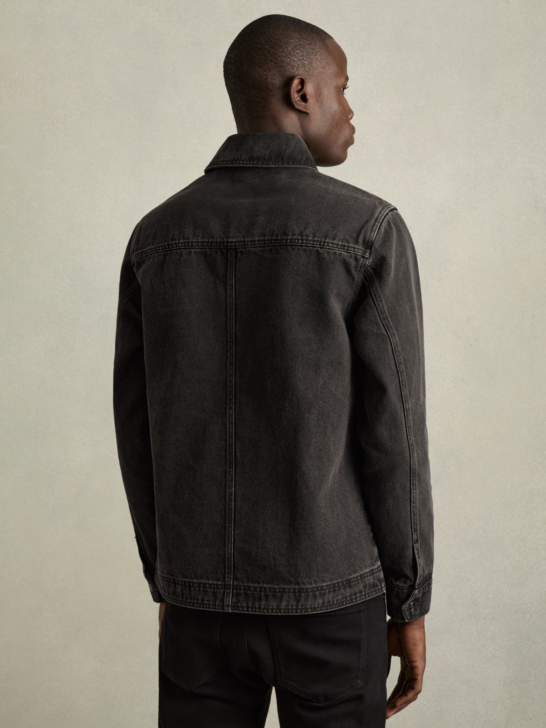 Cotton-Denim Button-Through Overshirt in Washed Black - Image 5 of 6