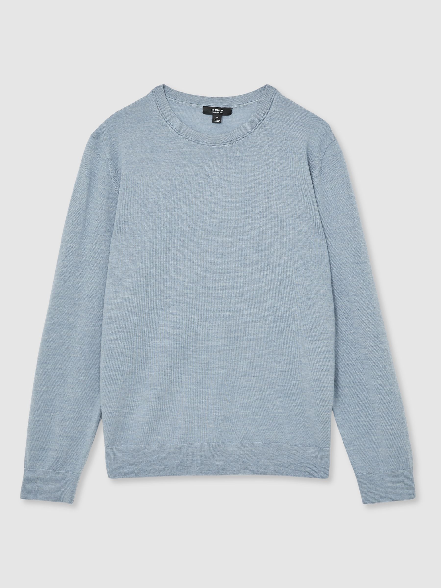 Merino Wool Crew Neck Jumper in Soft Blue Melange - Image 2 of 7